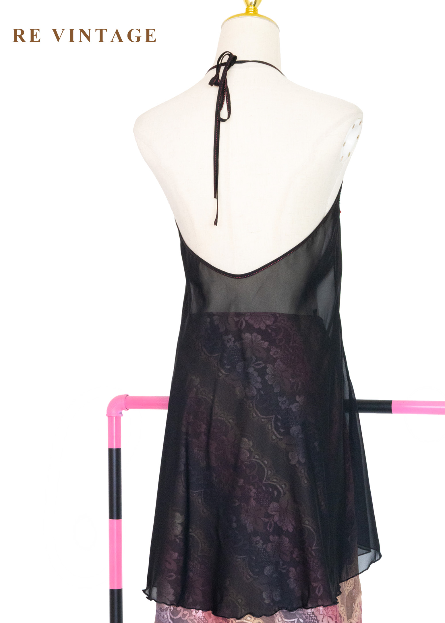 紅花黑紗東方韻味繞頸背心12