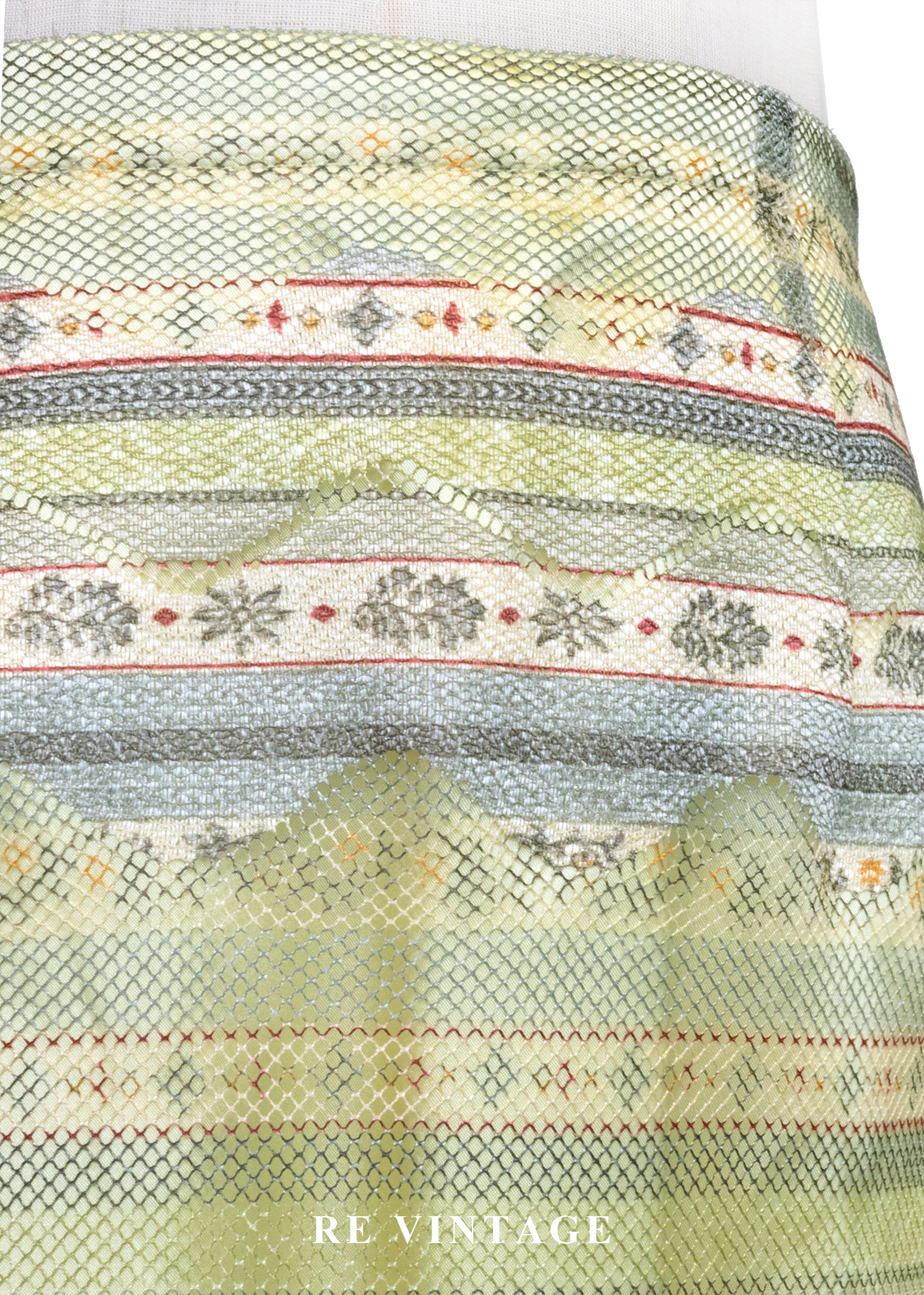 黃綠調春日湖水線條圖騰中長裙(25")4