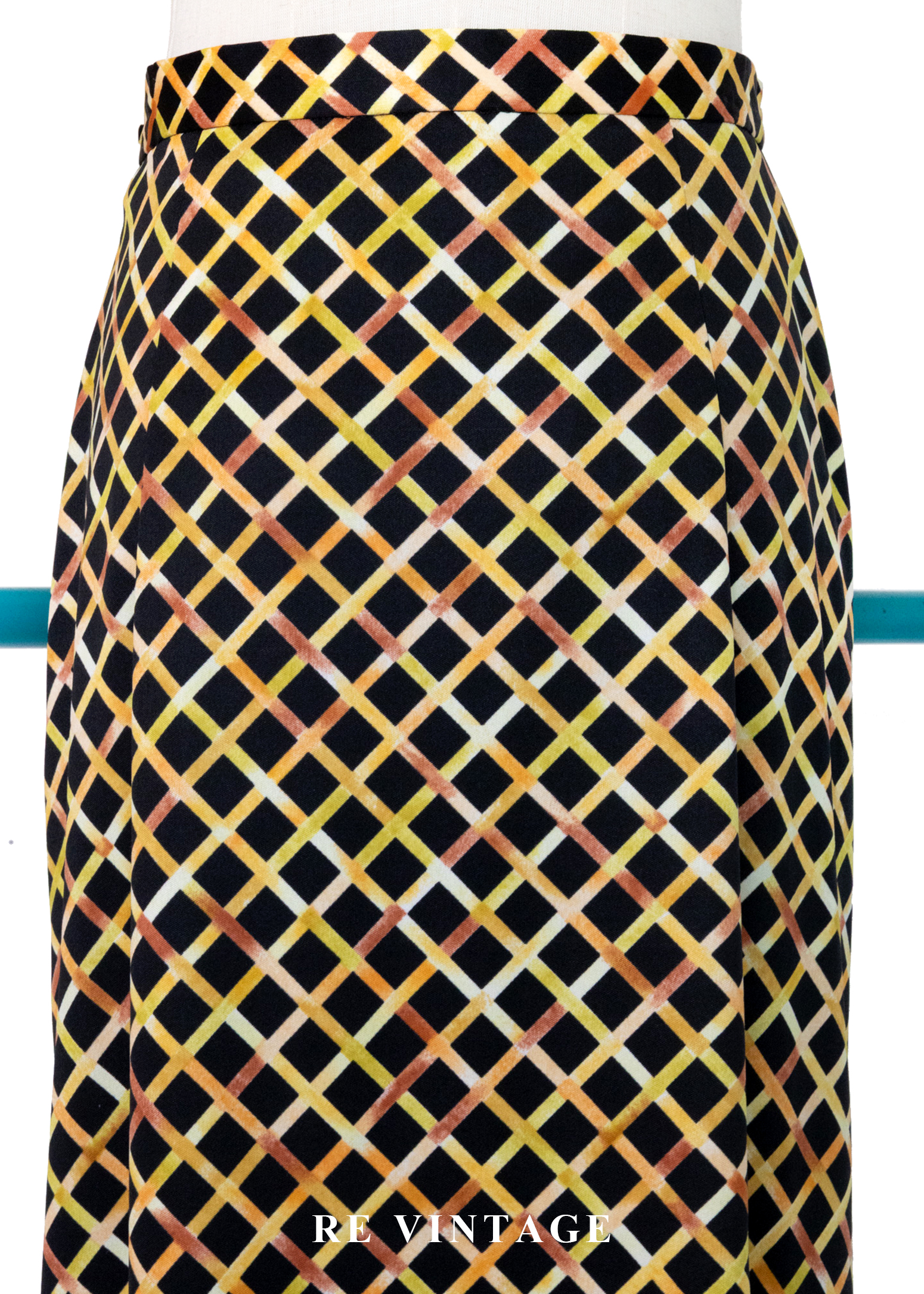 強烈黑與黃菱格紋長裙(26")11