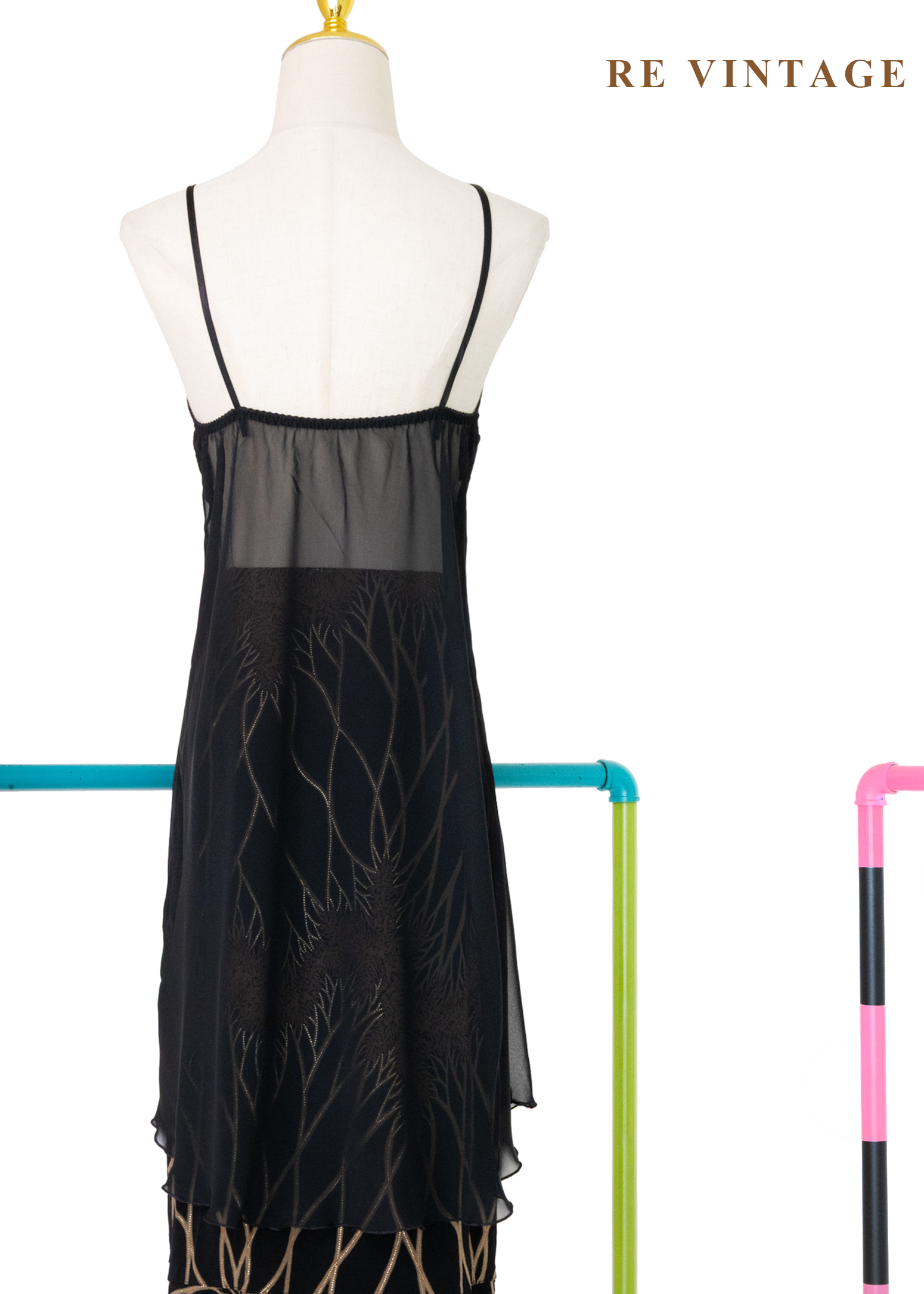 金線刺繡黑透膚細肩帶背心9