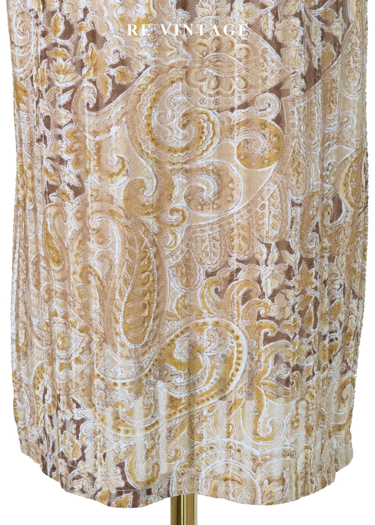 光。繁花線條奶茶色及膝裙(22-28")4