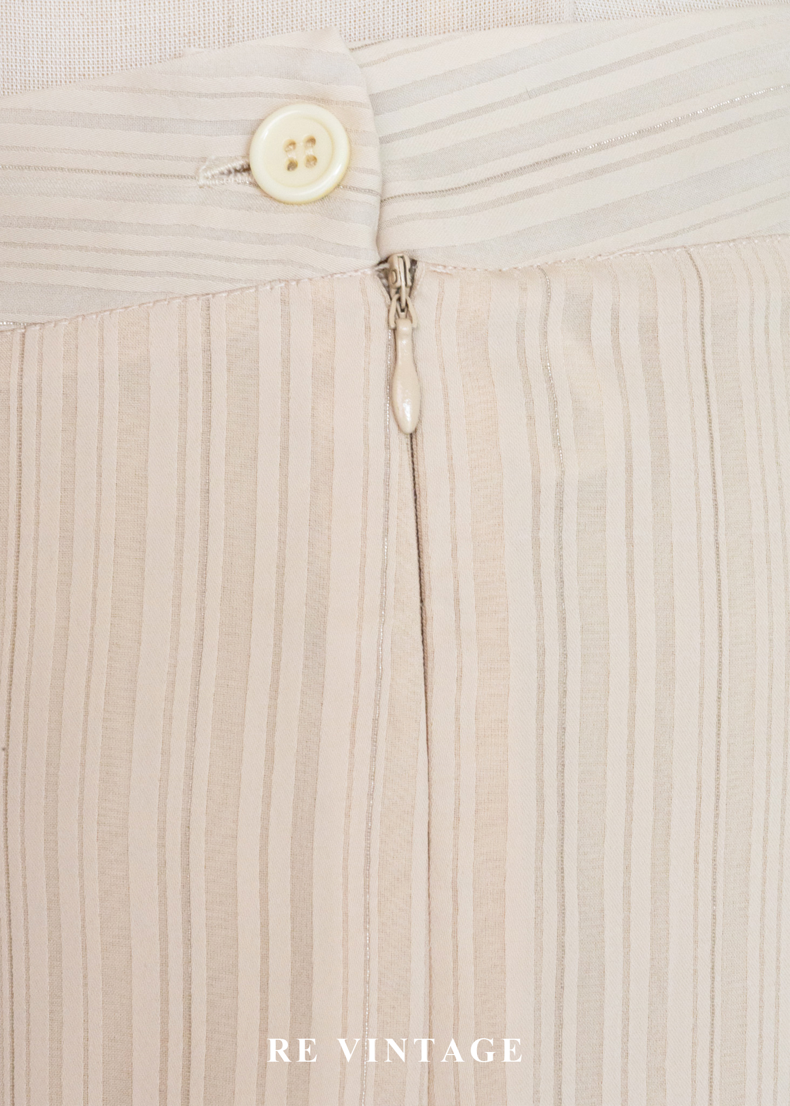 奶油白線條中國釦高腰直筒褲(27")6