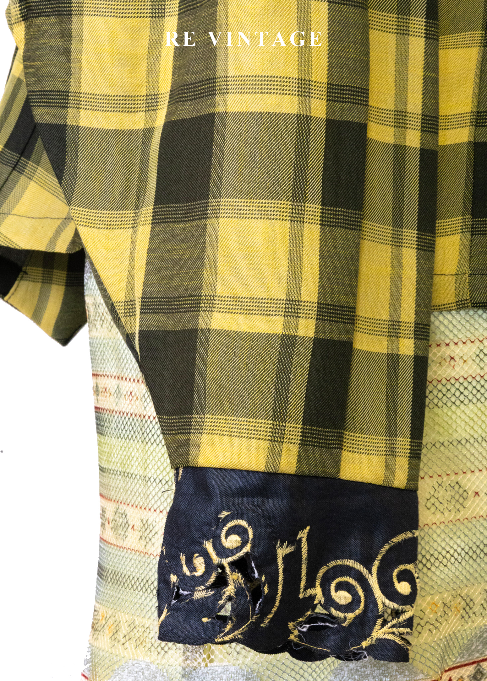 朦朦黃綠格紋刺繡靈魂襯衫6