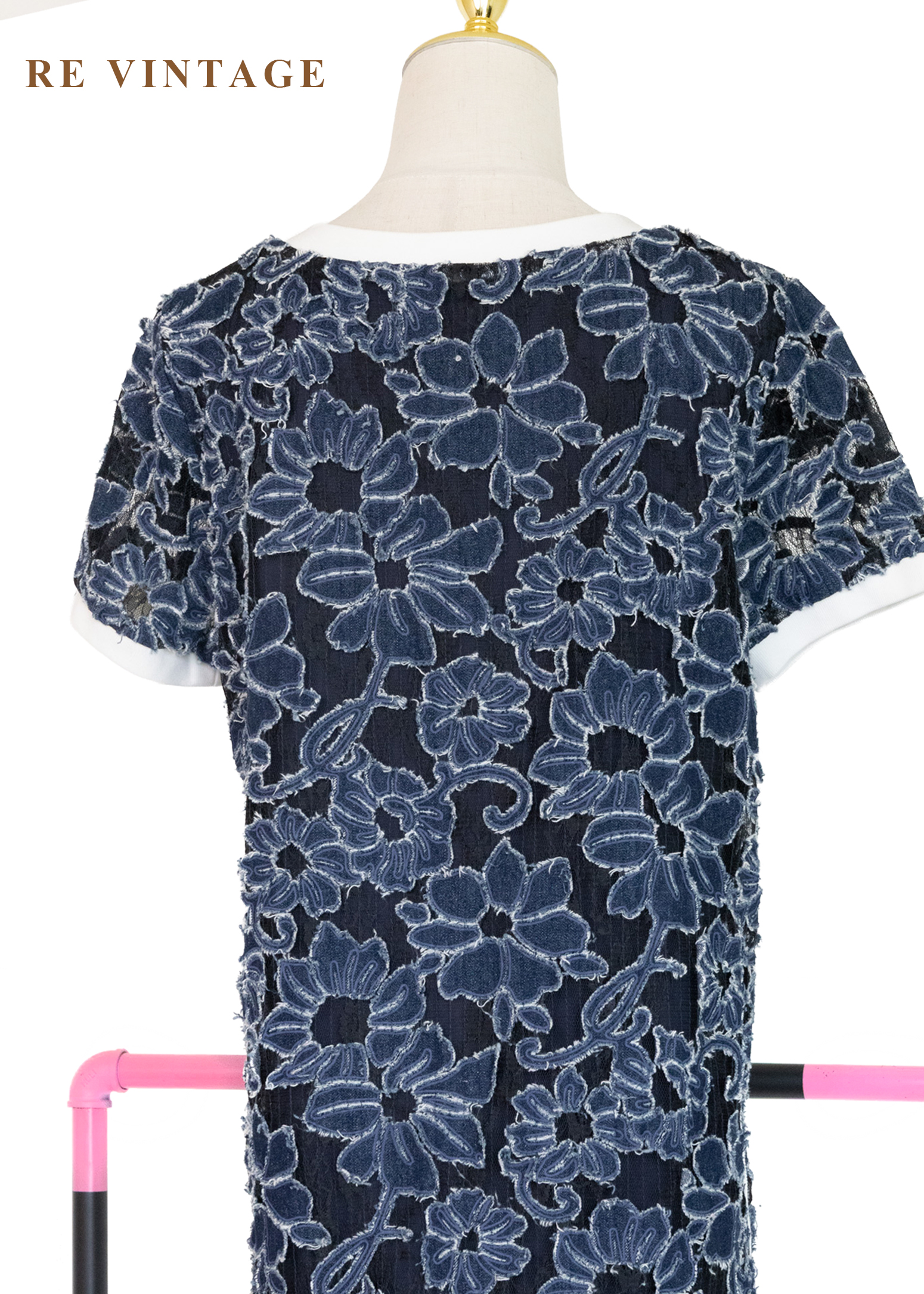 靛藍花瓣堆疊黑蕾絲洋裝13