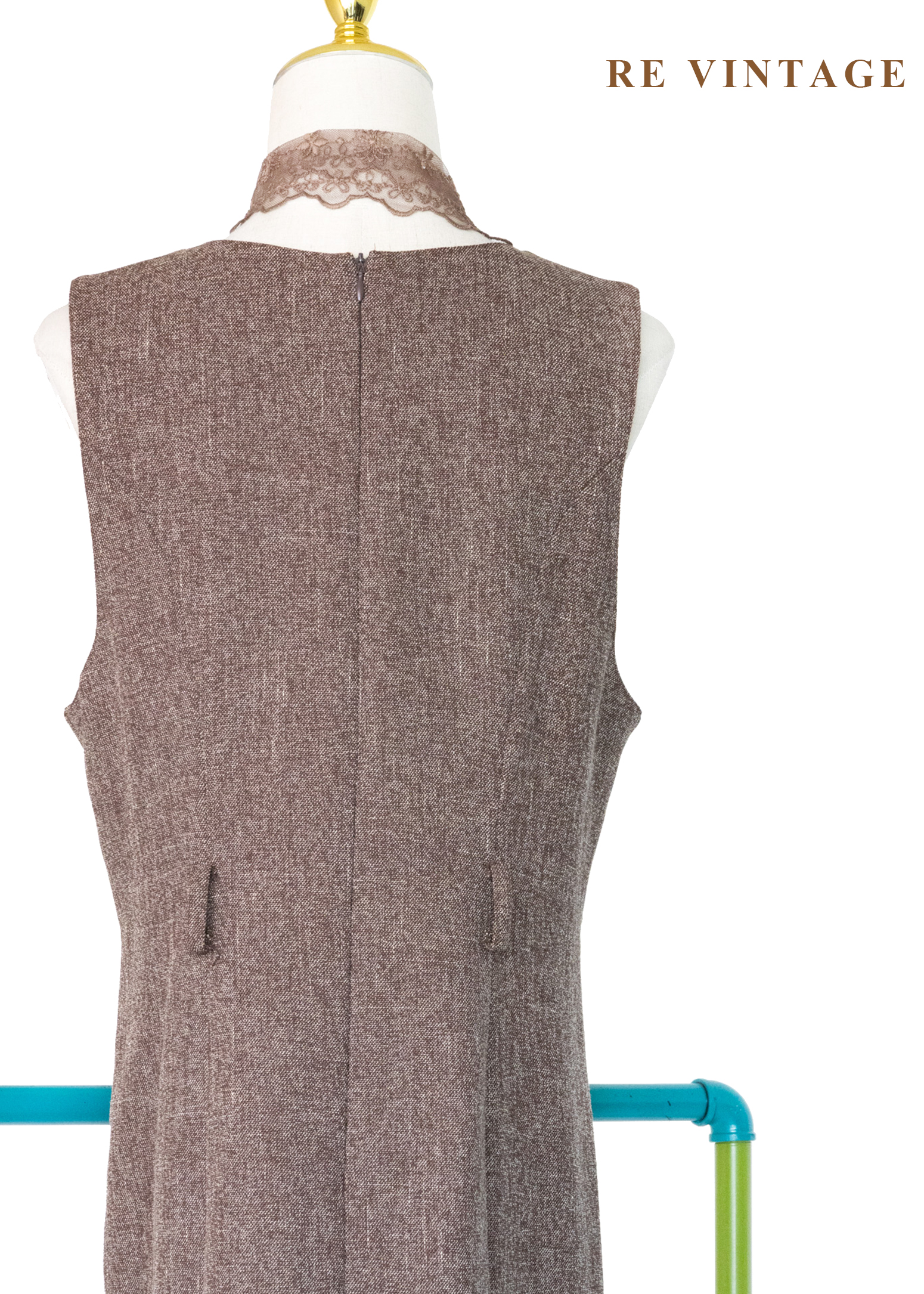 氣質單品 - 復古方領摩卡色氣質長洋裝14