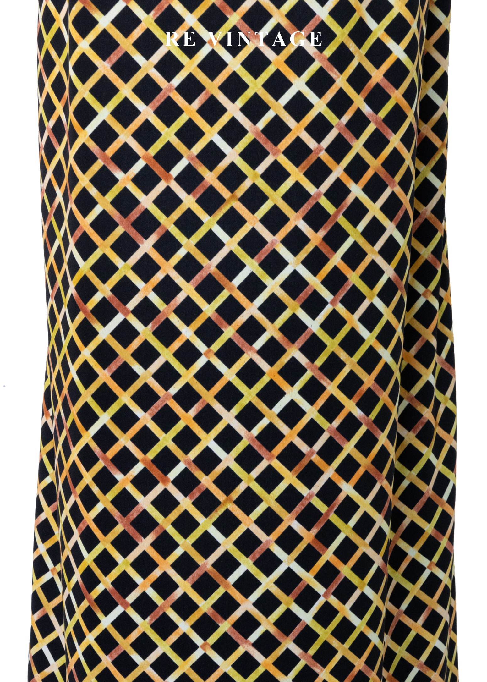 強烈黑與黃菱格紋長裙(26")5