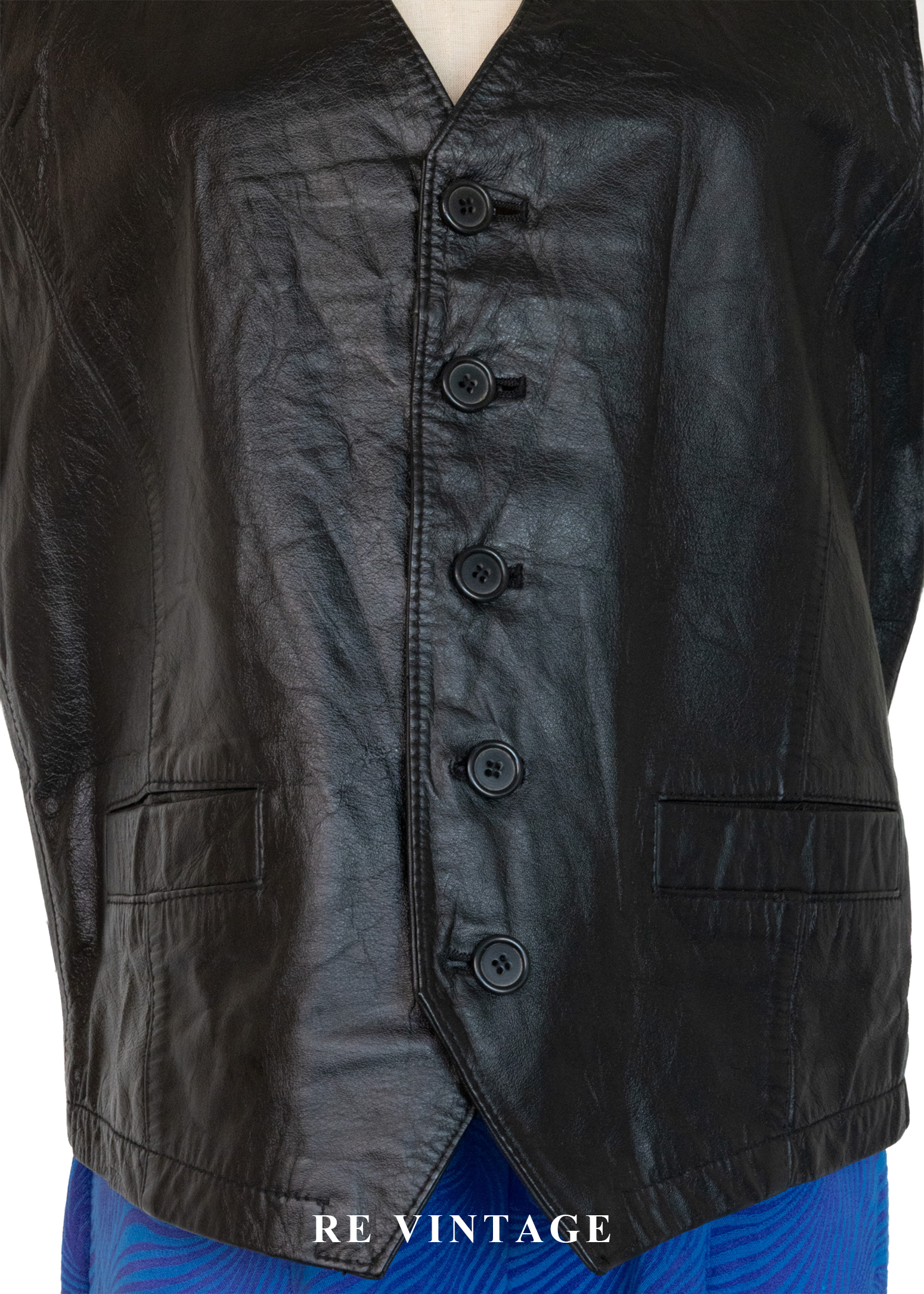 韓國製 - 牛皮黑皮革簡約背心6