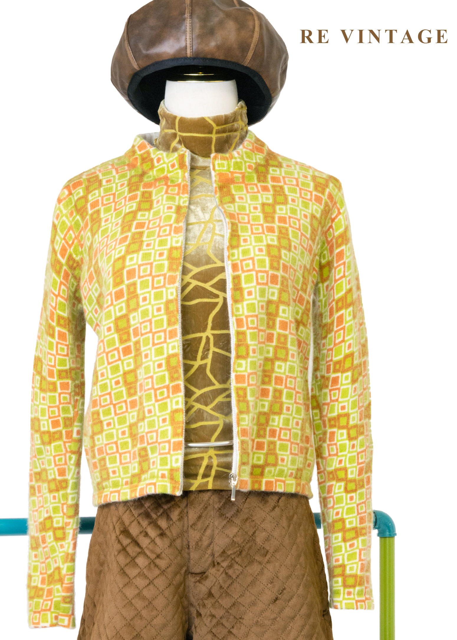 Geometric Spectrum 萊姆綠格紋毛衣外套