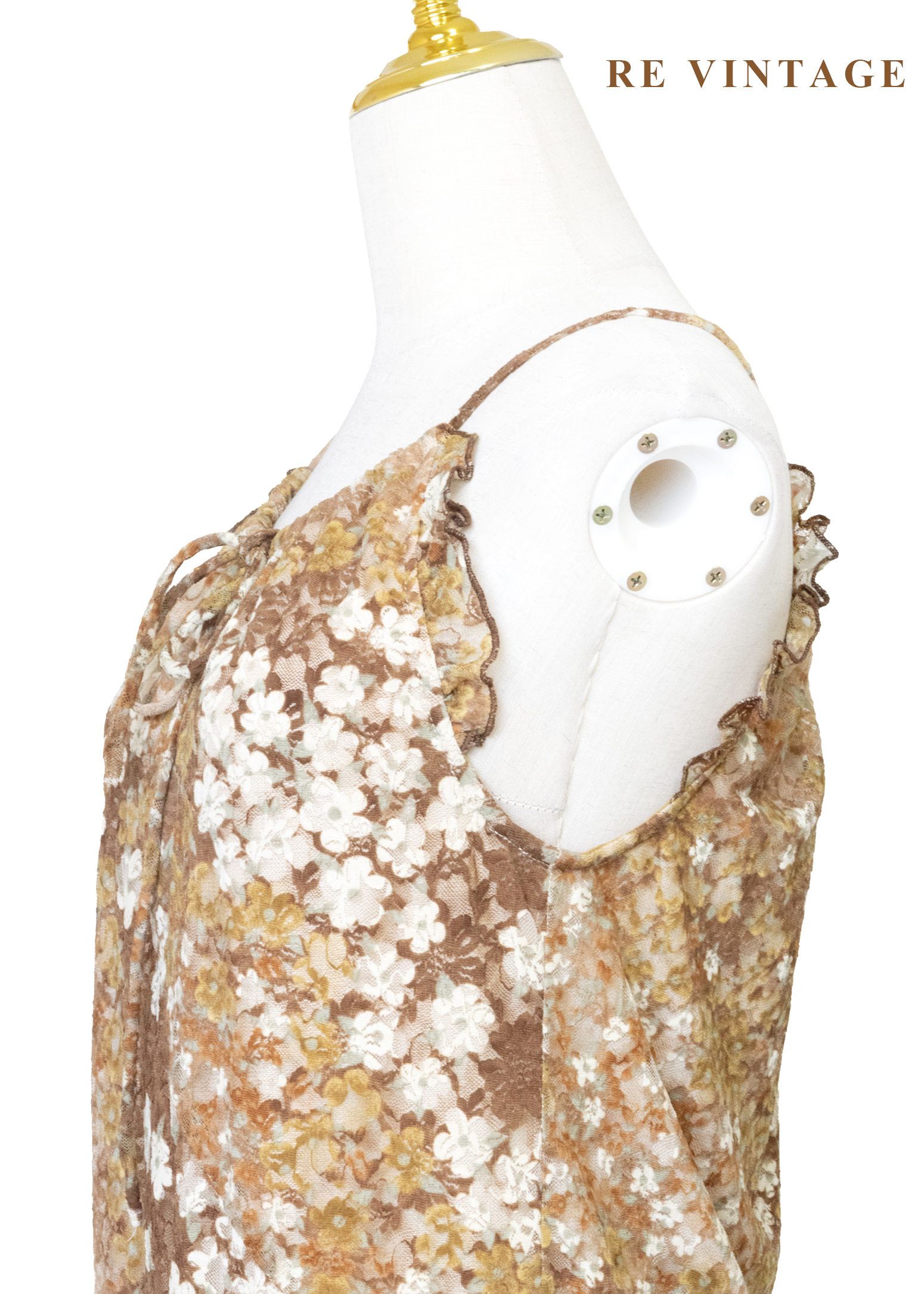 焦糖杏色色蕾絲小碎花鬆緊腰洋裝11