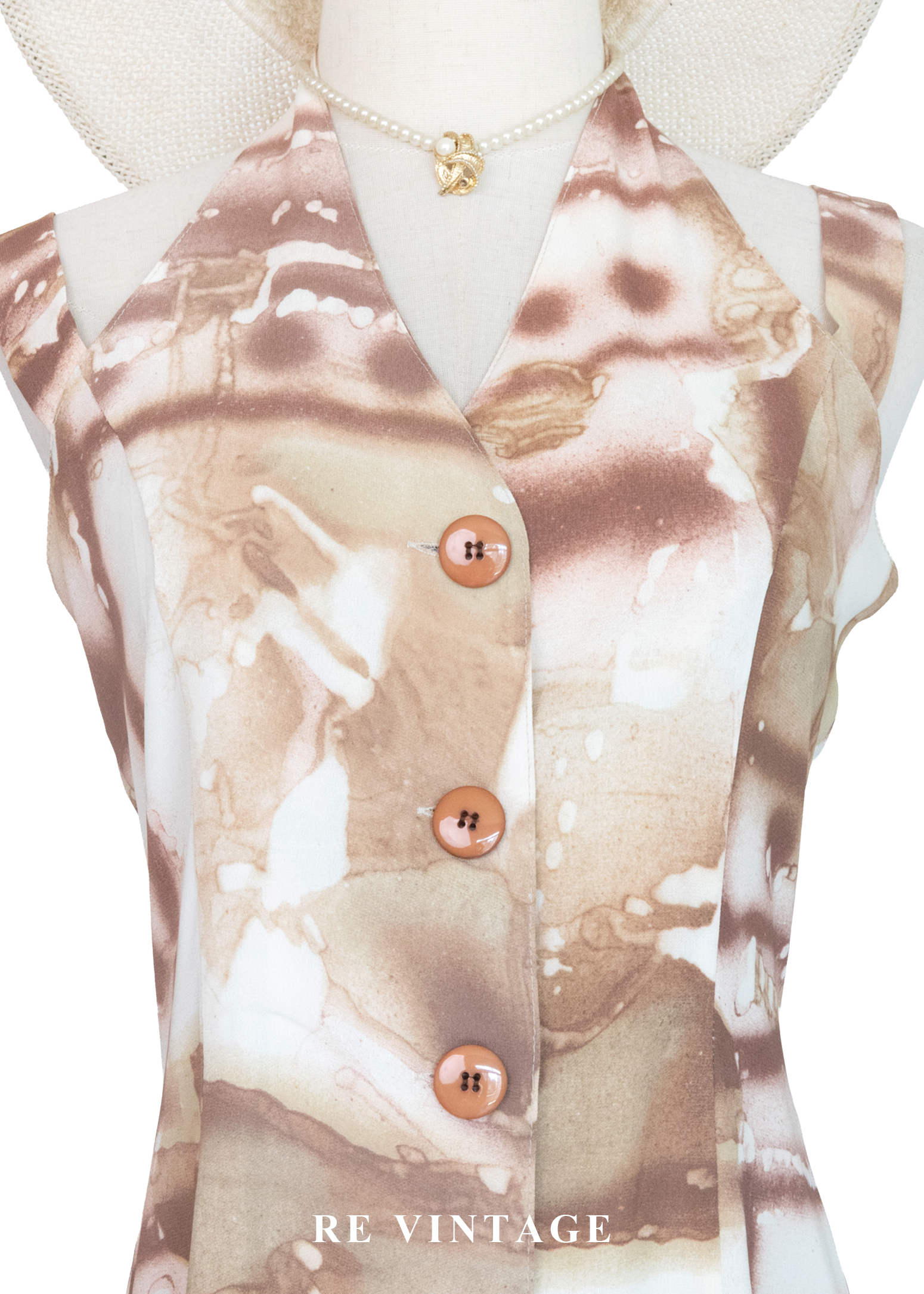 奶油咖啡暈染繞頸長洋裝3