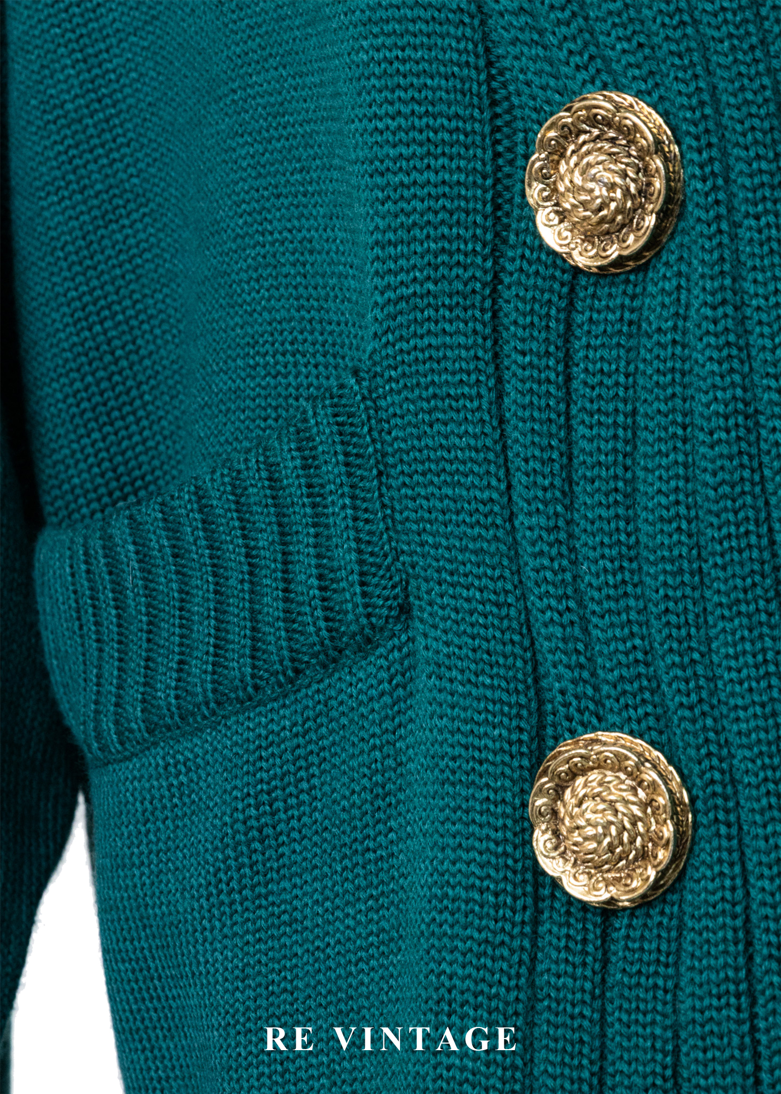 雙排雕花金釦暖綠色針織外套7