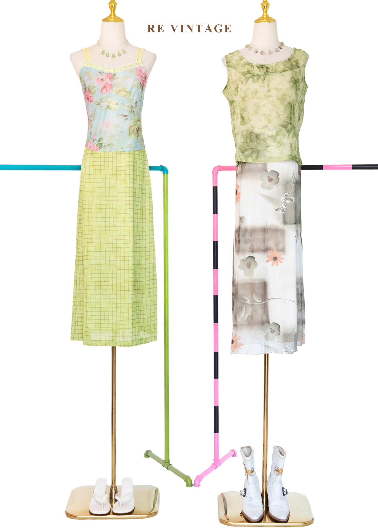 朦朧花影白牆網紗長裙(27-33")2