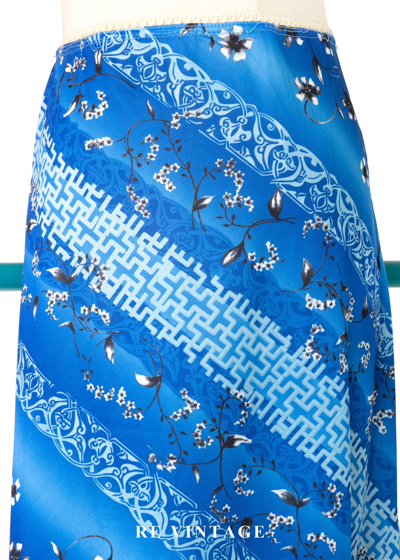 寶藍中式花語中長裙(26-30")3