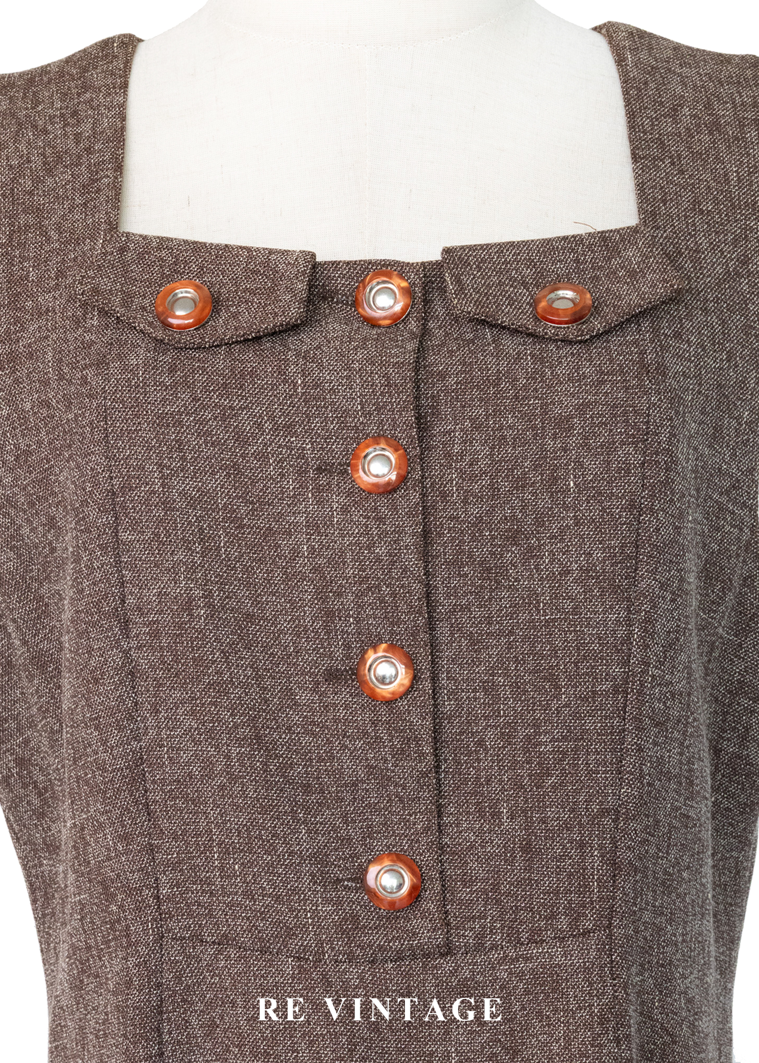 氣質單品 - 復古方領摩卡色氣質長洋裝7