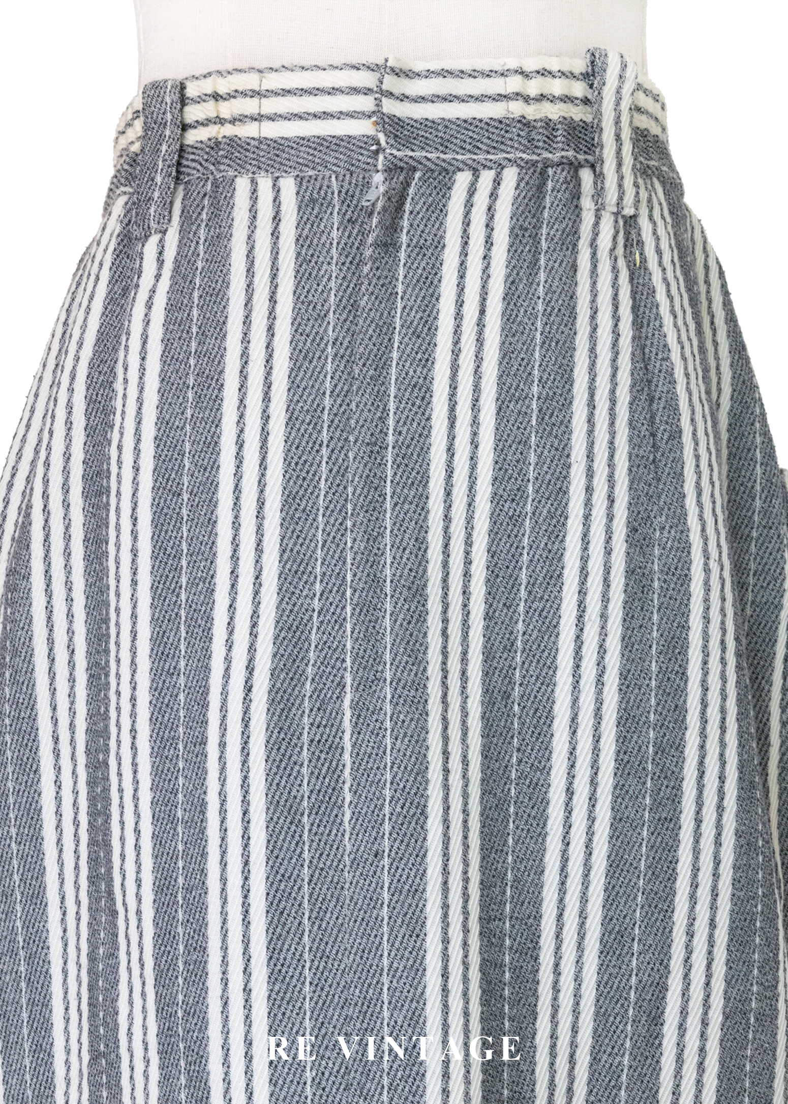 摩登序曲 - 奶油灰粗細條紋排扣直筒裙(25")9
