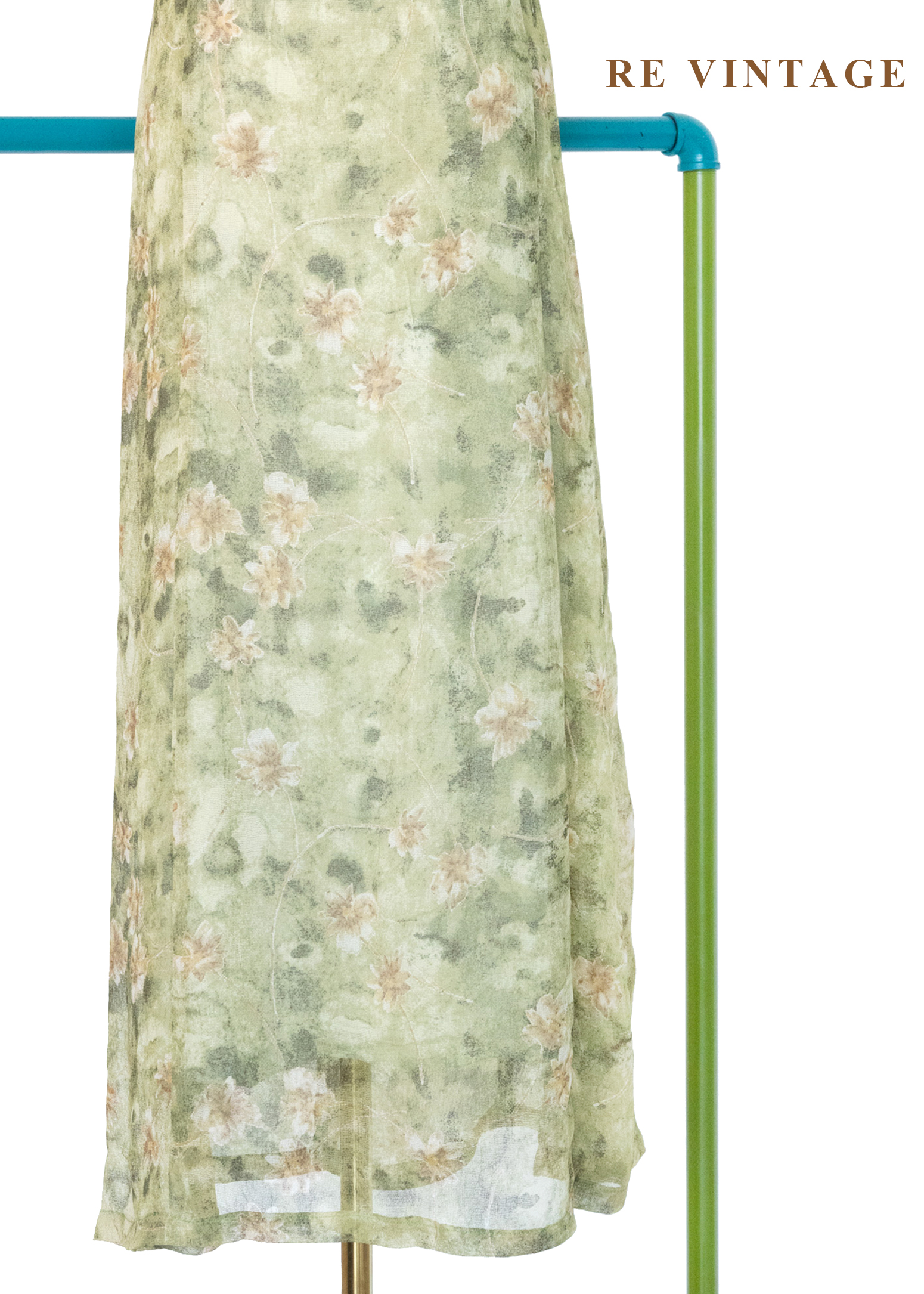 翠谷幽蘭渲染綠碎花長洋裝4