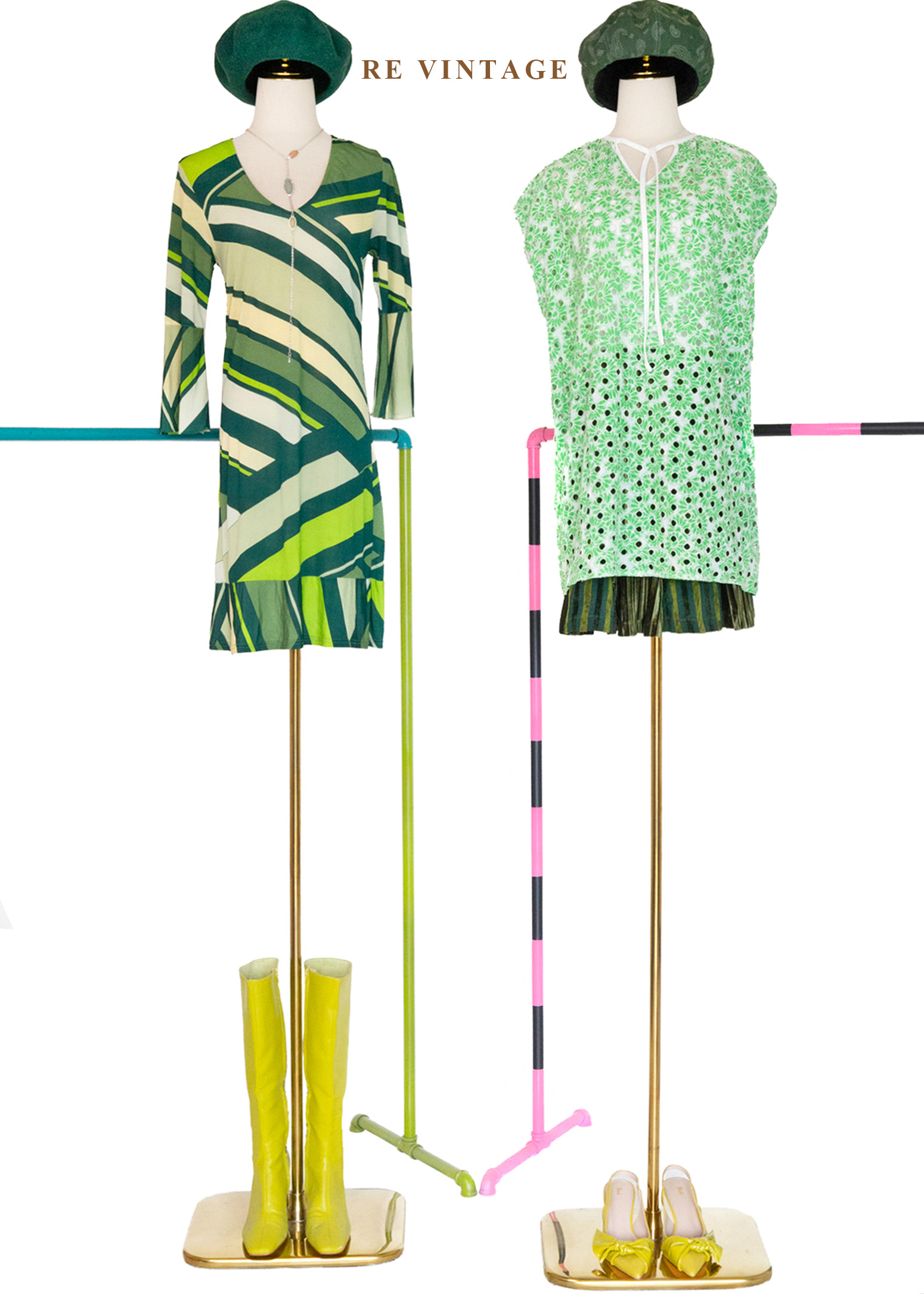 摩登綠層層疊疊幾何線條洋裝2