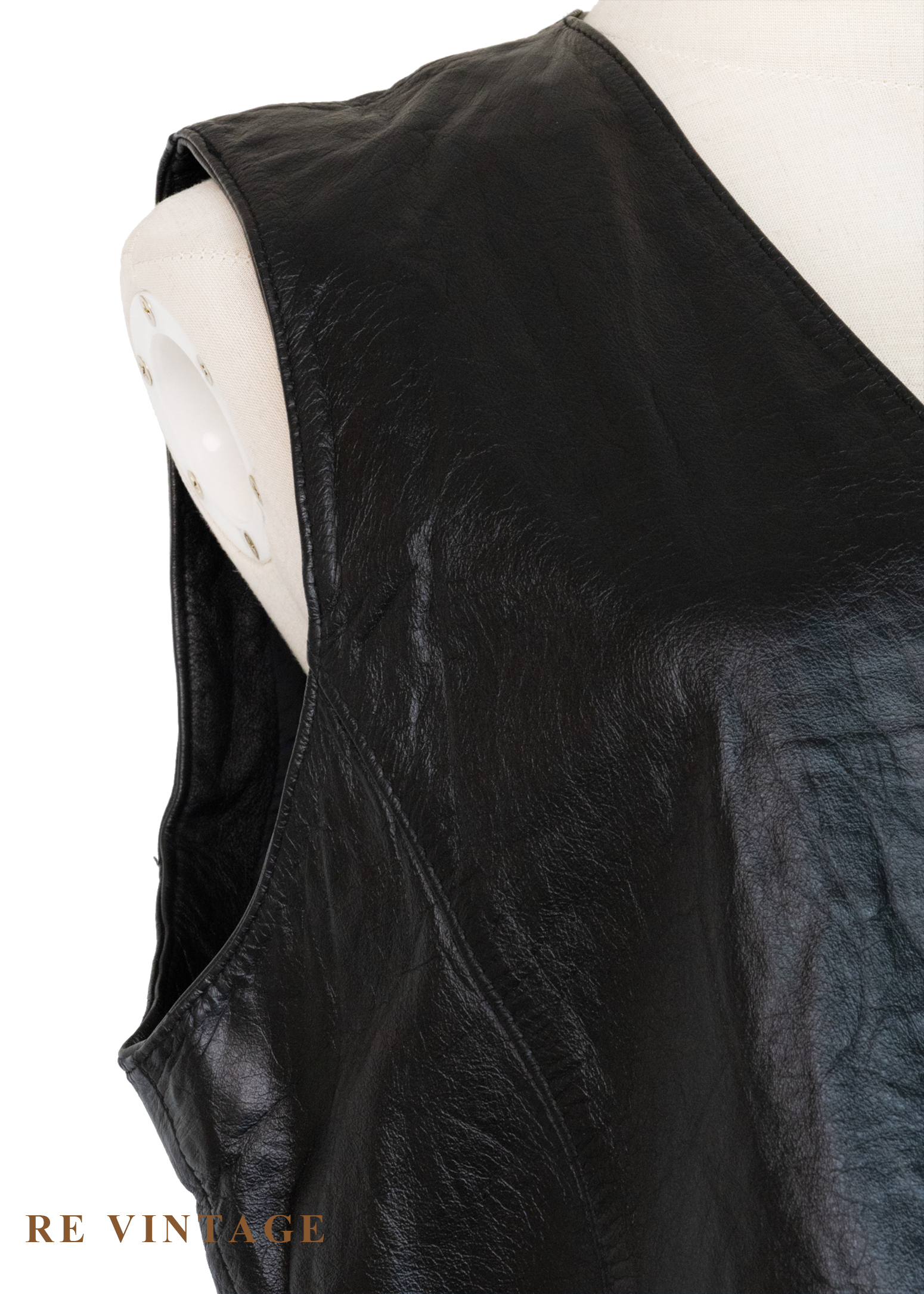 韓國製 - 牛皮黑皮革簡約背心5