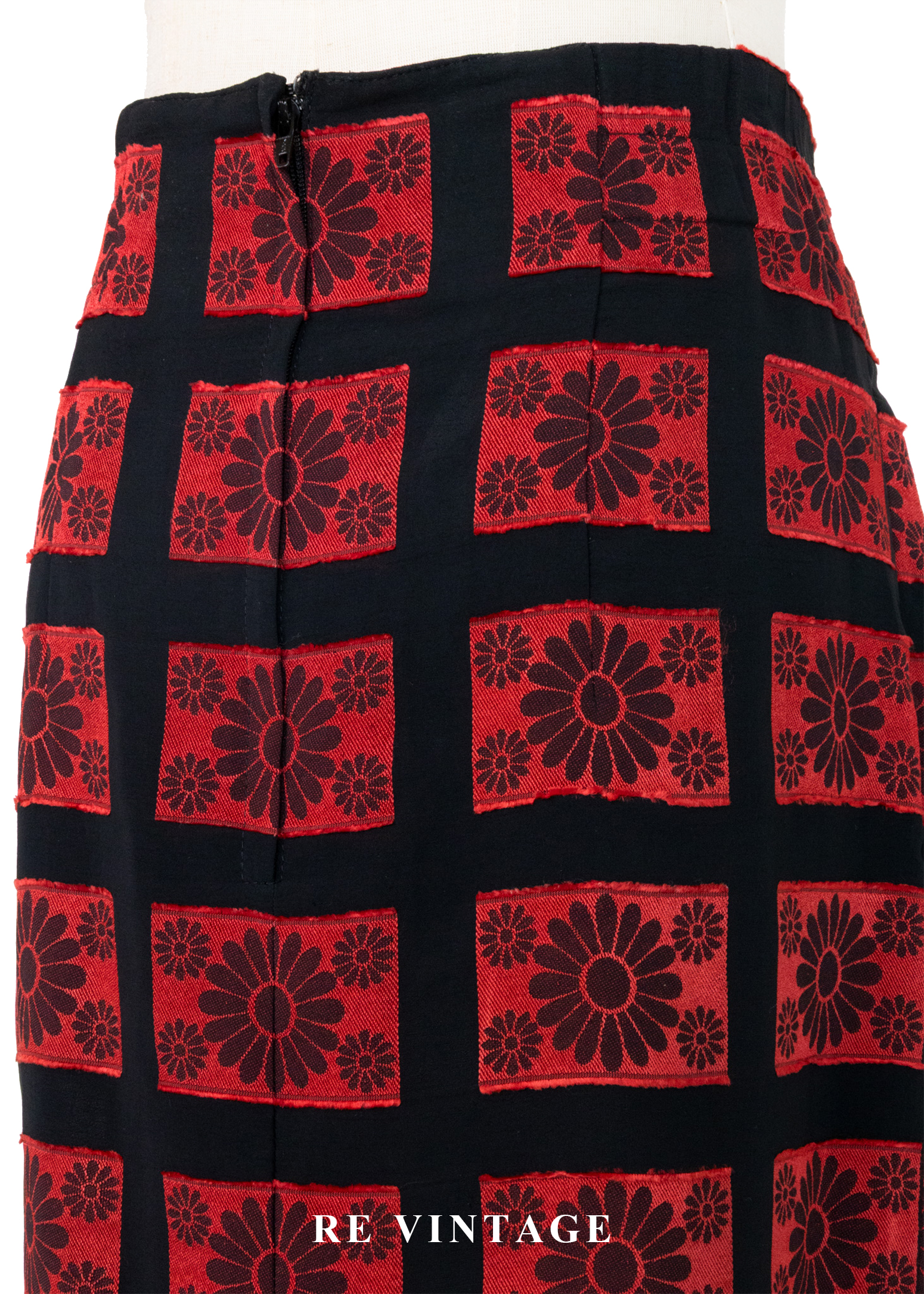 紅黑花朵定格照片高腰短裙(29")10