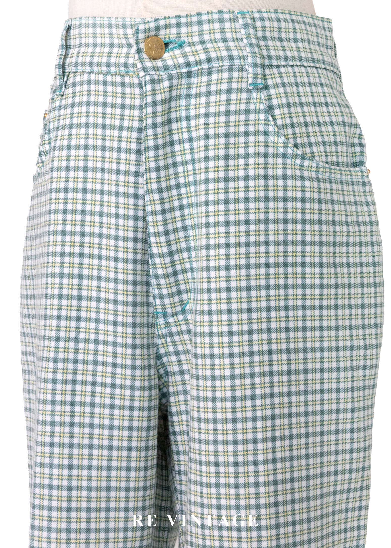 必備單品 - 藍綠色格紋長褲(28")3