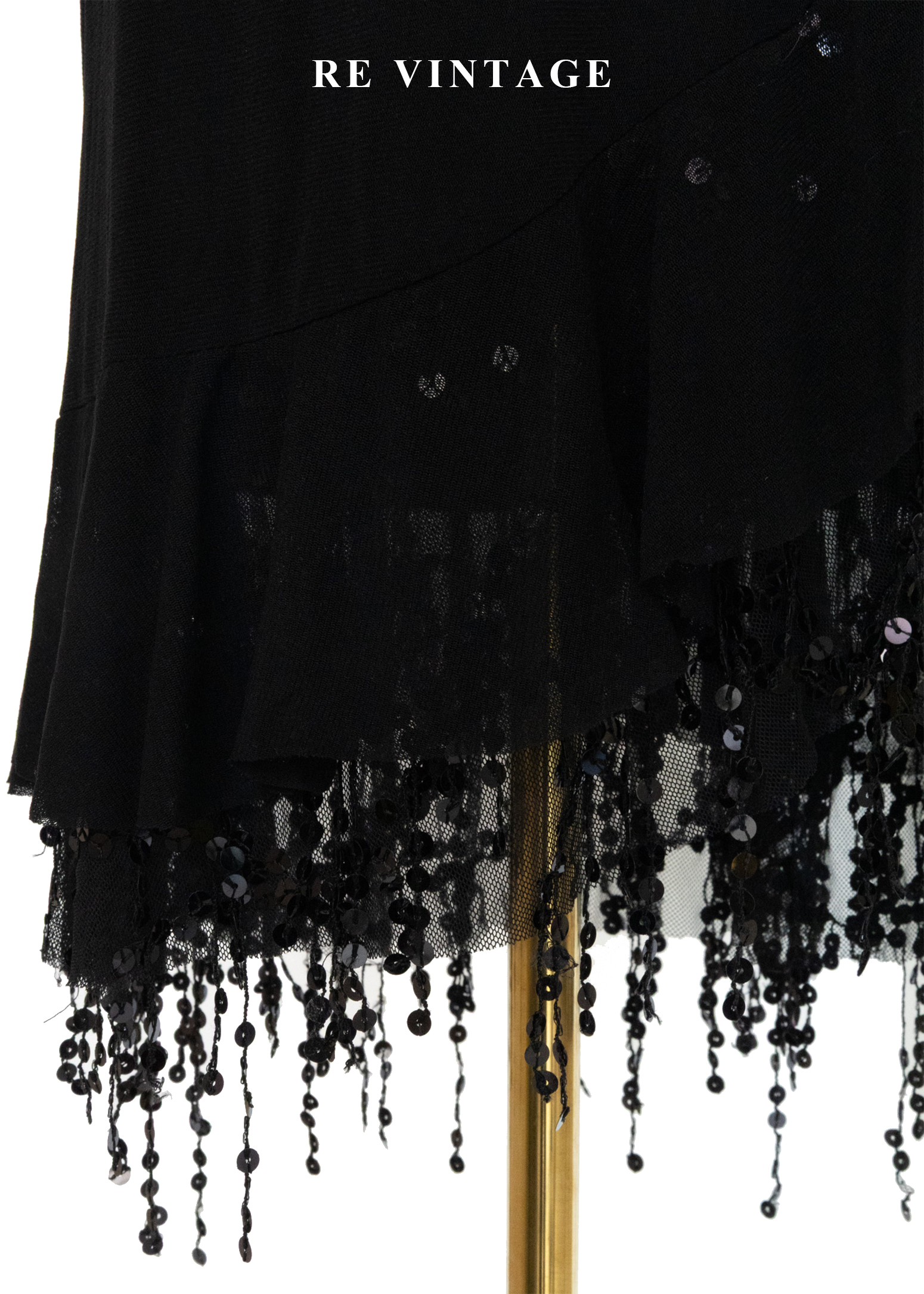 亮片流蘇不規則黑魔女長裙(26-29")6