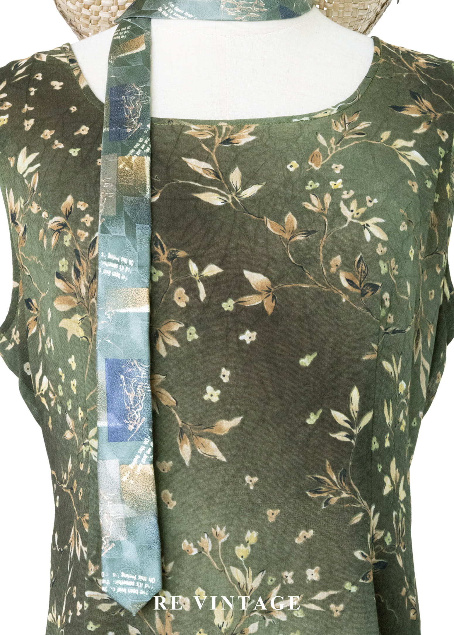 暮色森林復古苔蘚綠無袖長洋裝7