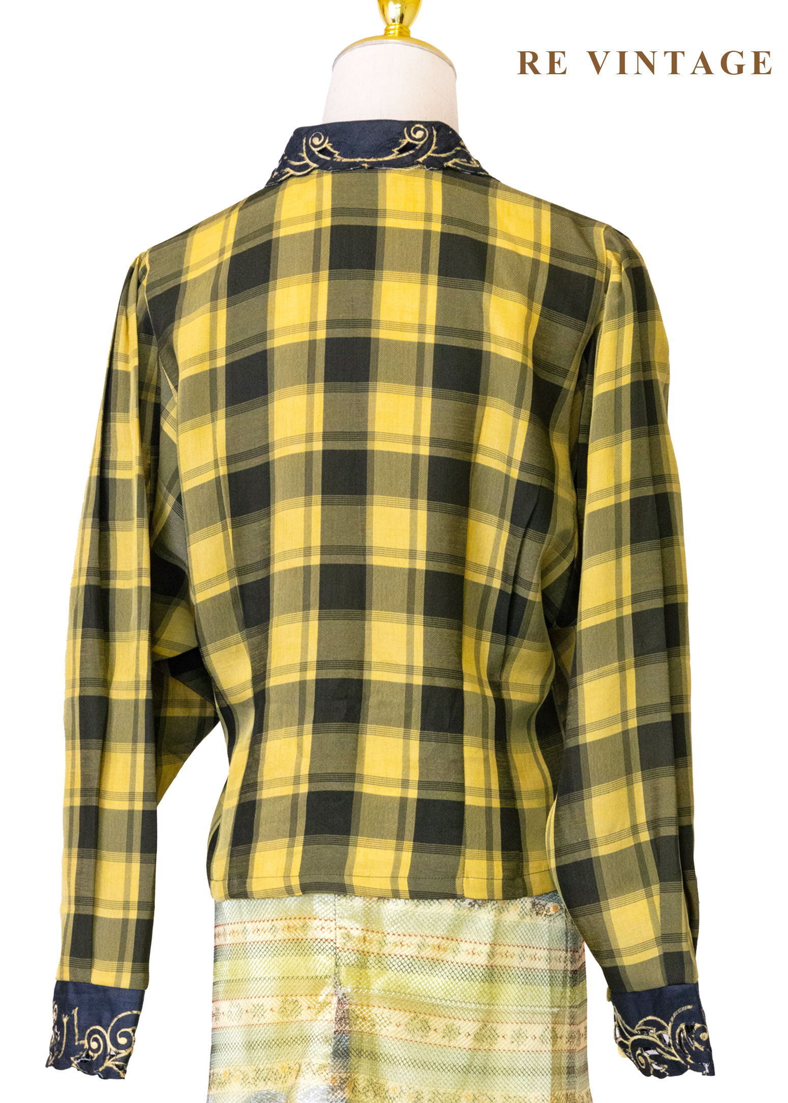 朦朦黃綠格紋刺繡靈魂襯衫10