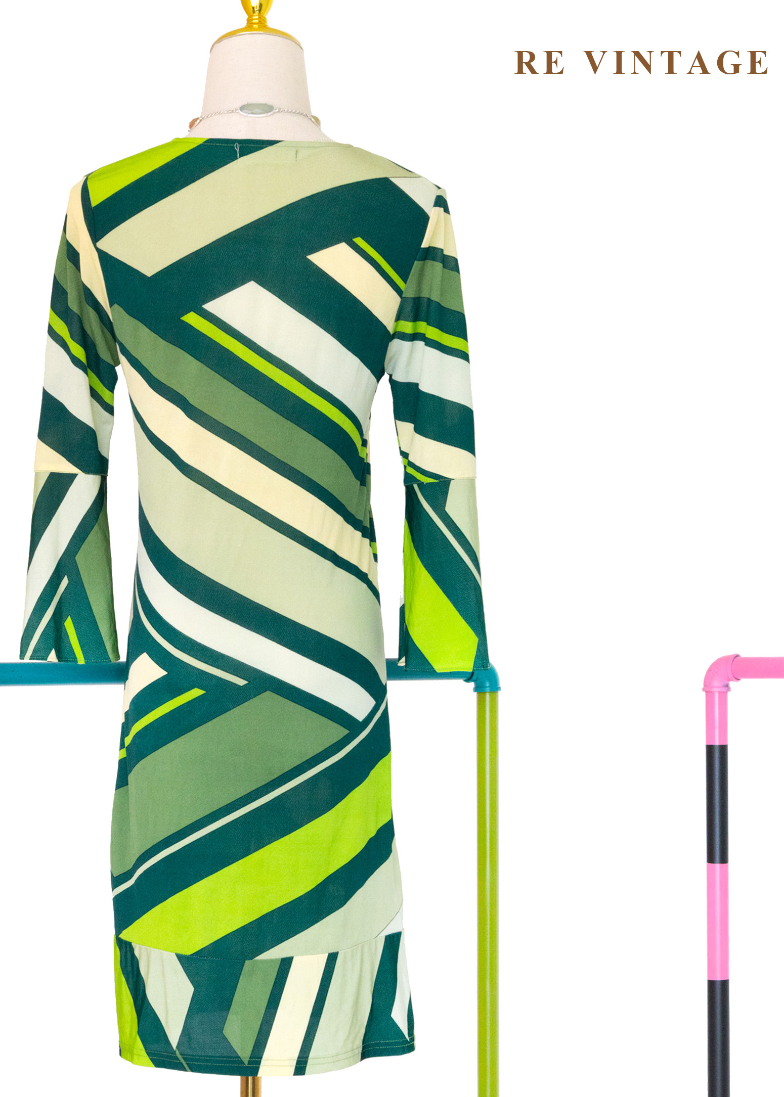 摩登綠層層疊疊幾何線條洋裝12