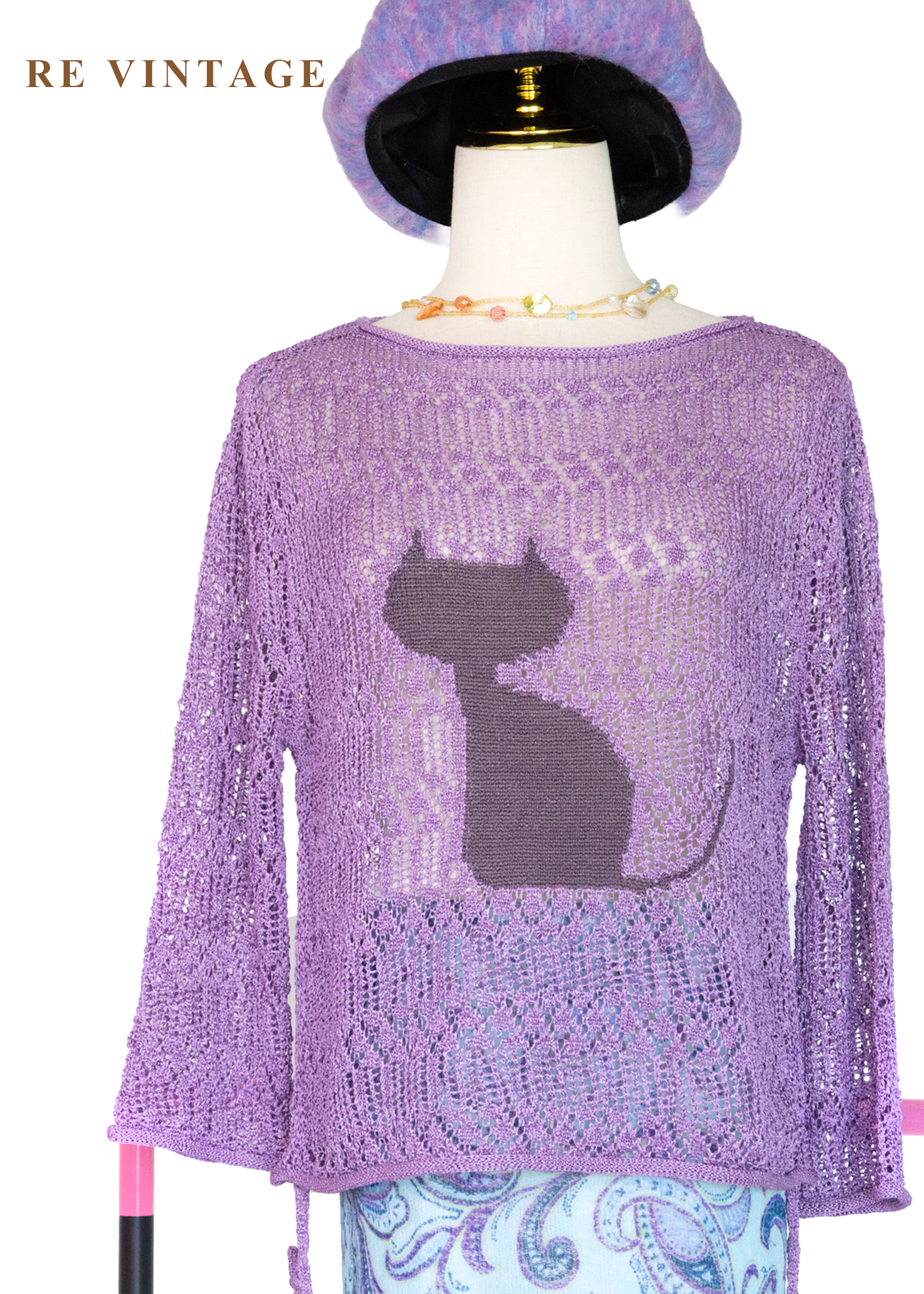 紫丁香針織剪影貓咪上衣