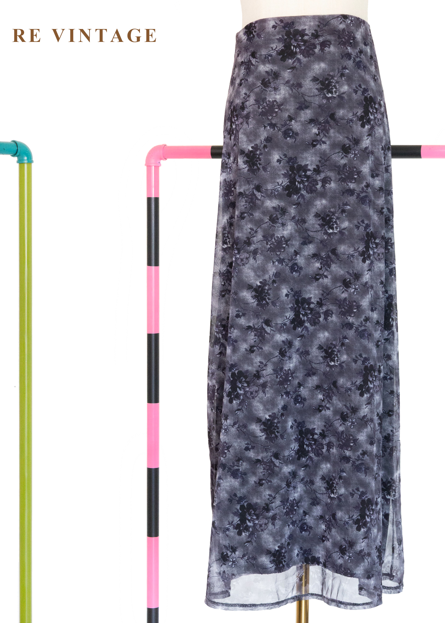 霧藍花朵網紗長裙（25-30"）