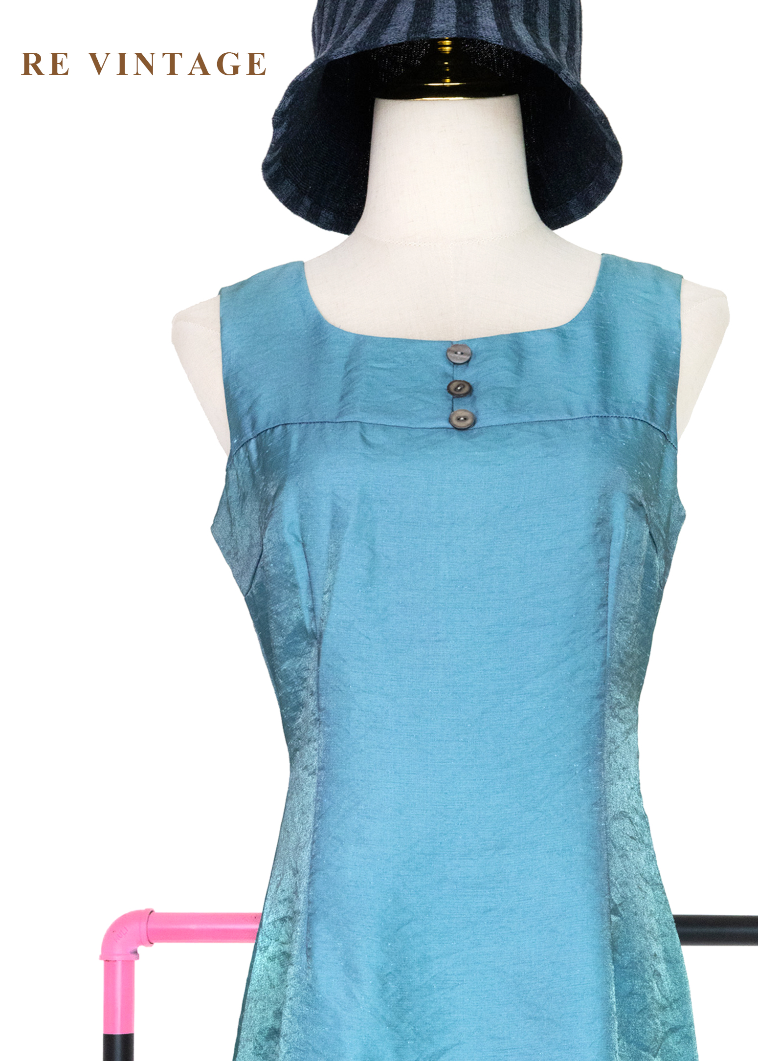 翡冷翠的湖光方領小色花拼接洋裝3