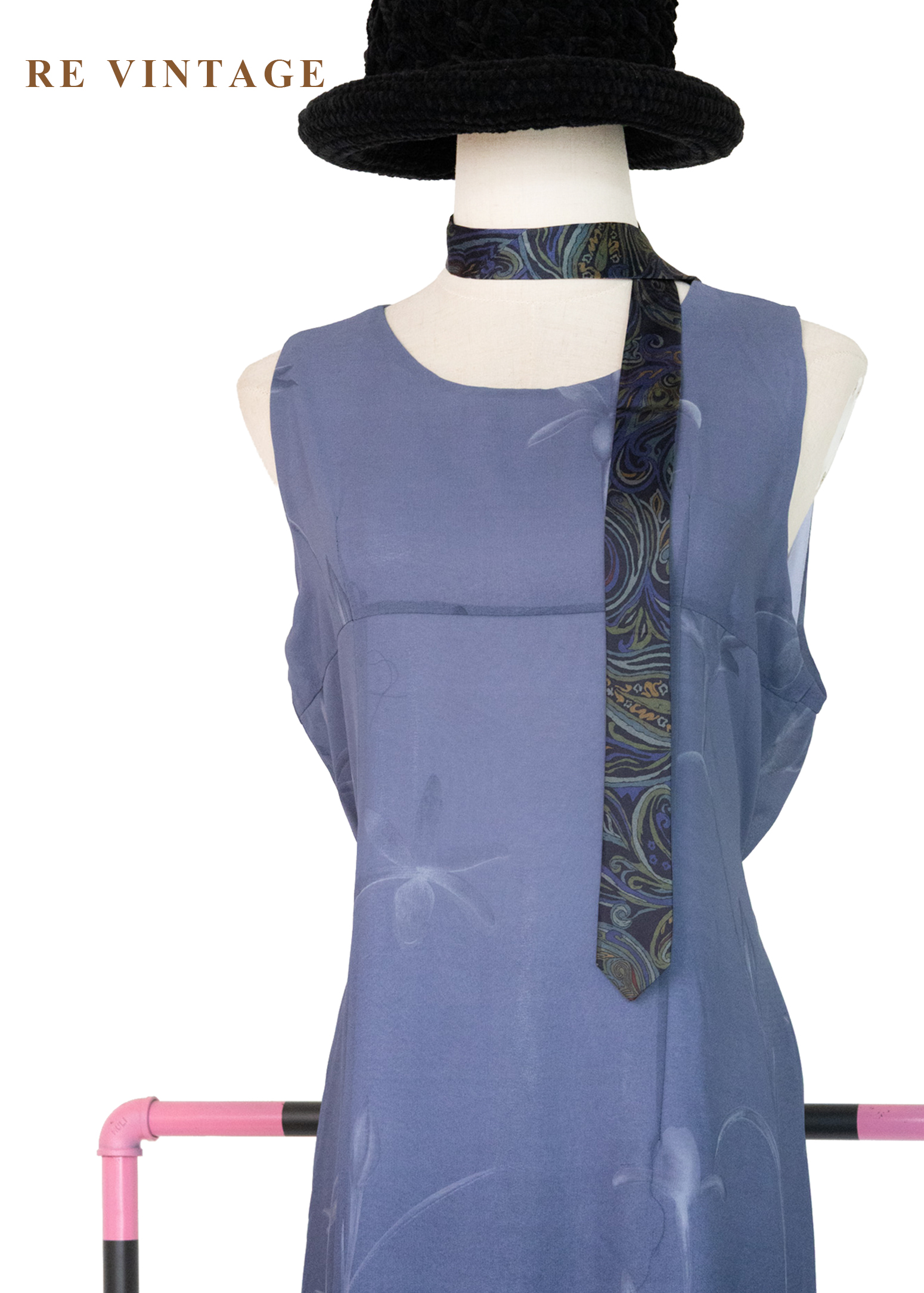 霧中灰藍湖面的花朵們長洋裝7