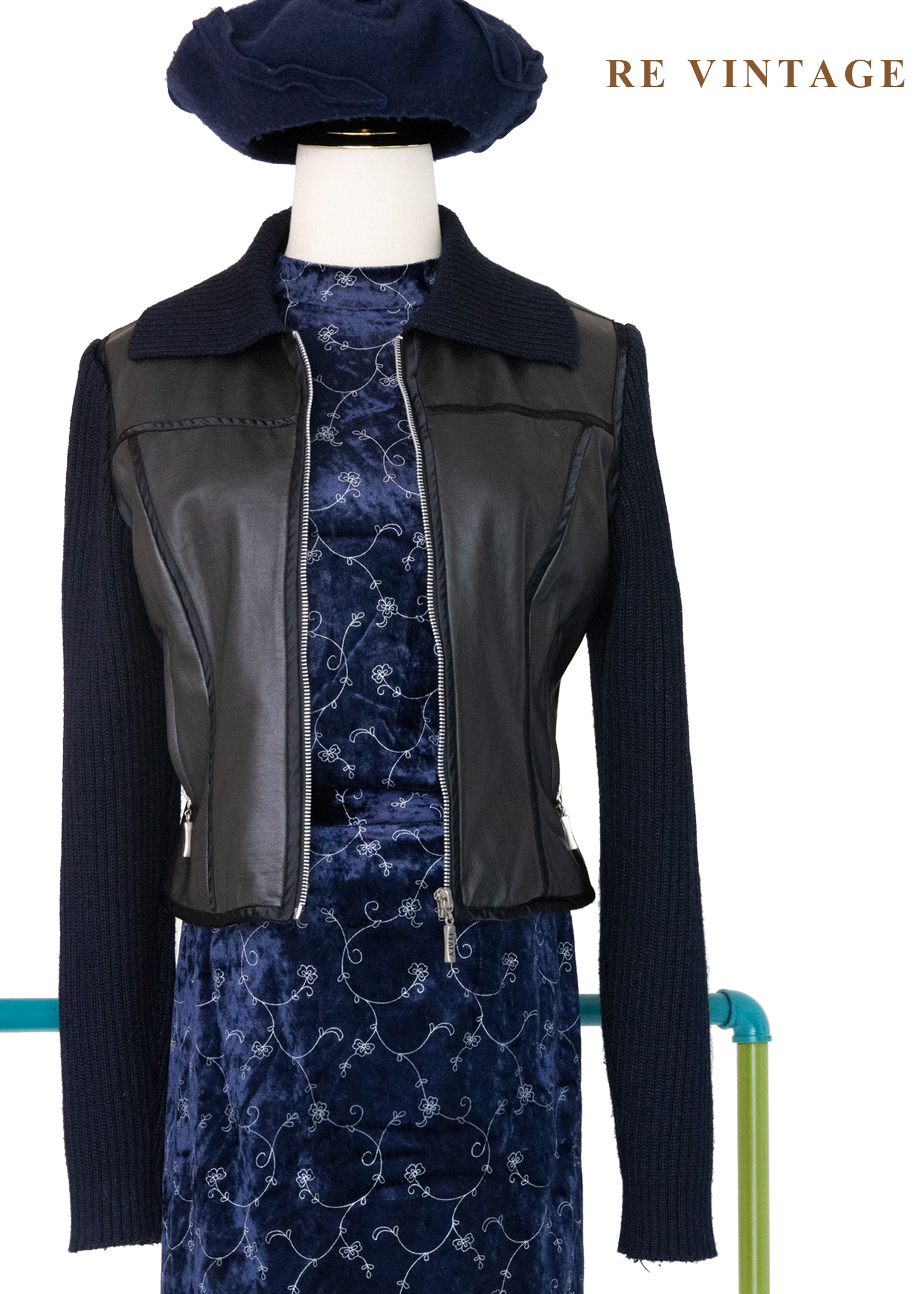 午夜拼接率性針織皮革外套