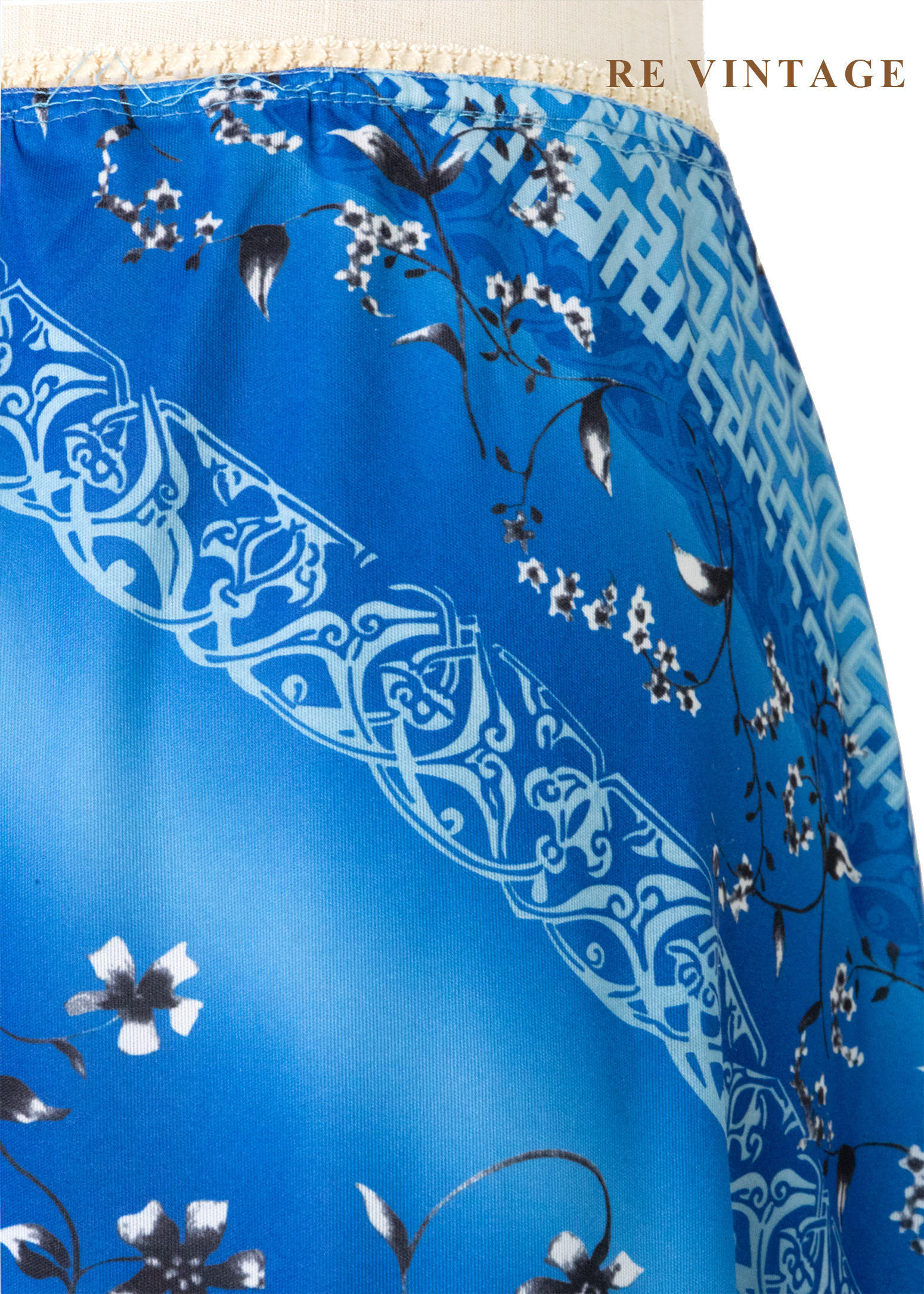 寶藍中式花語中長裙(26-30")8