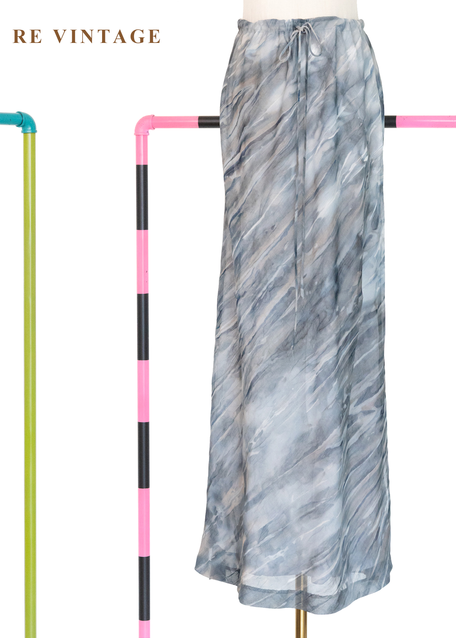 灰藍色水紋雪紡長裙（24-30"）