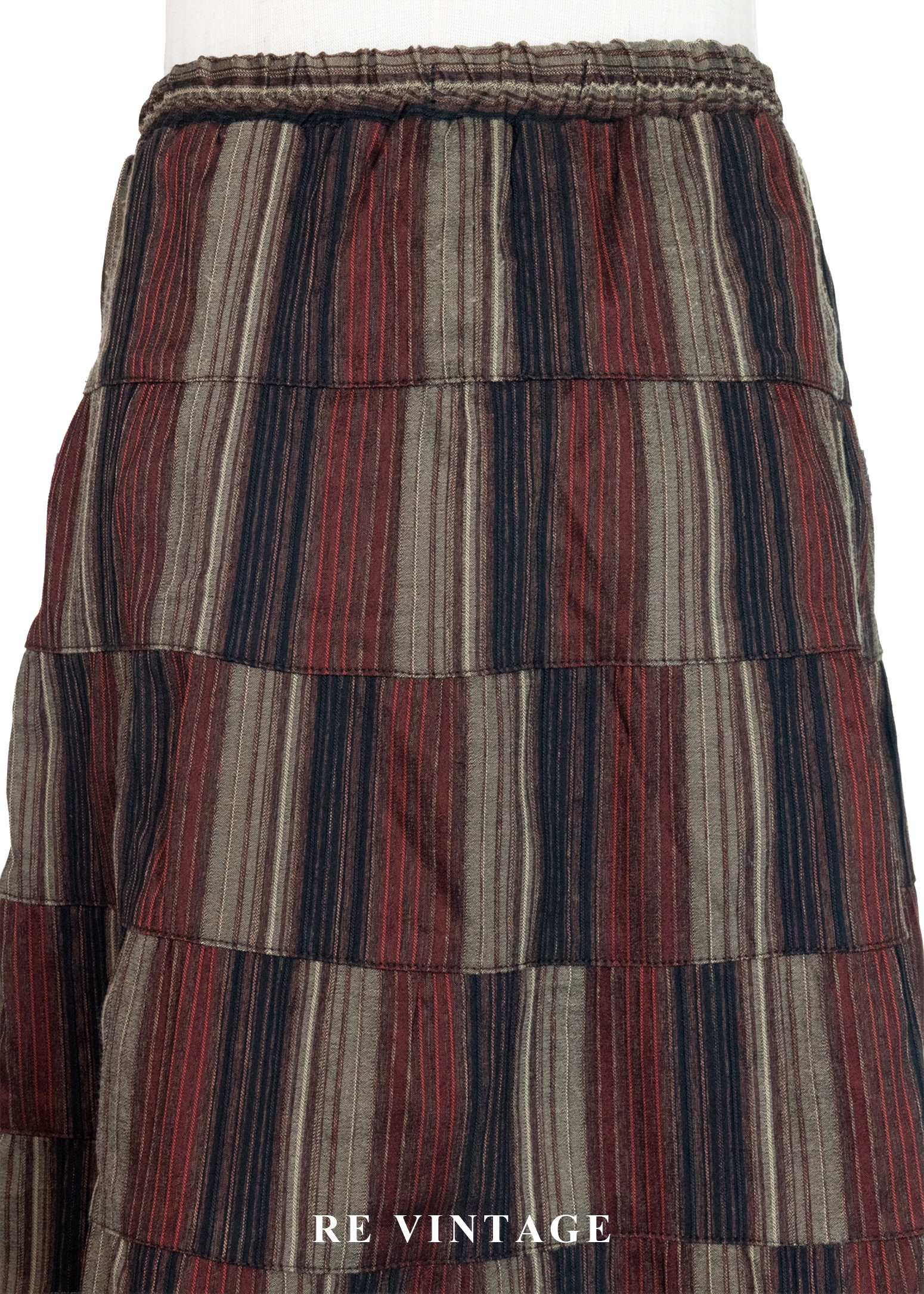 時空階梯條紋拼貼格紋長裙(25-29")3