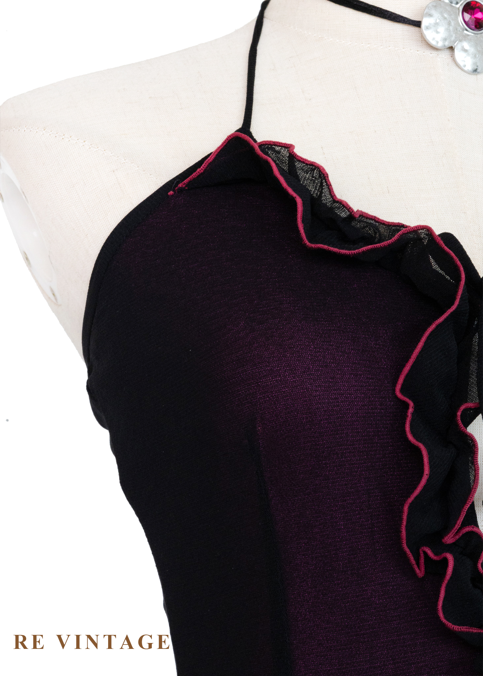 黑夜裡盛開的紫紅花繞頸長洋裝8