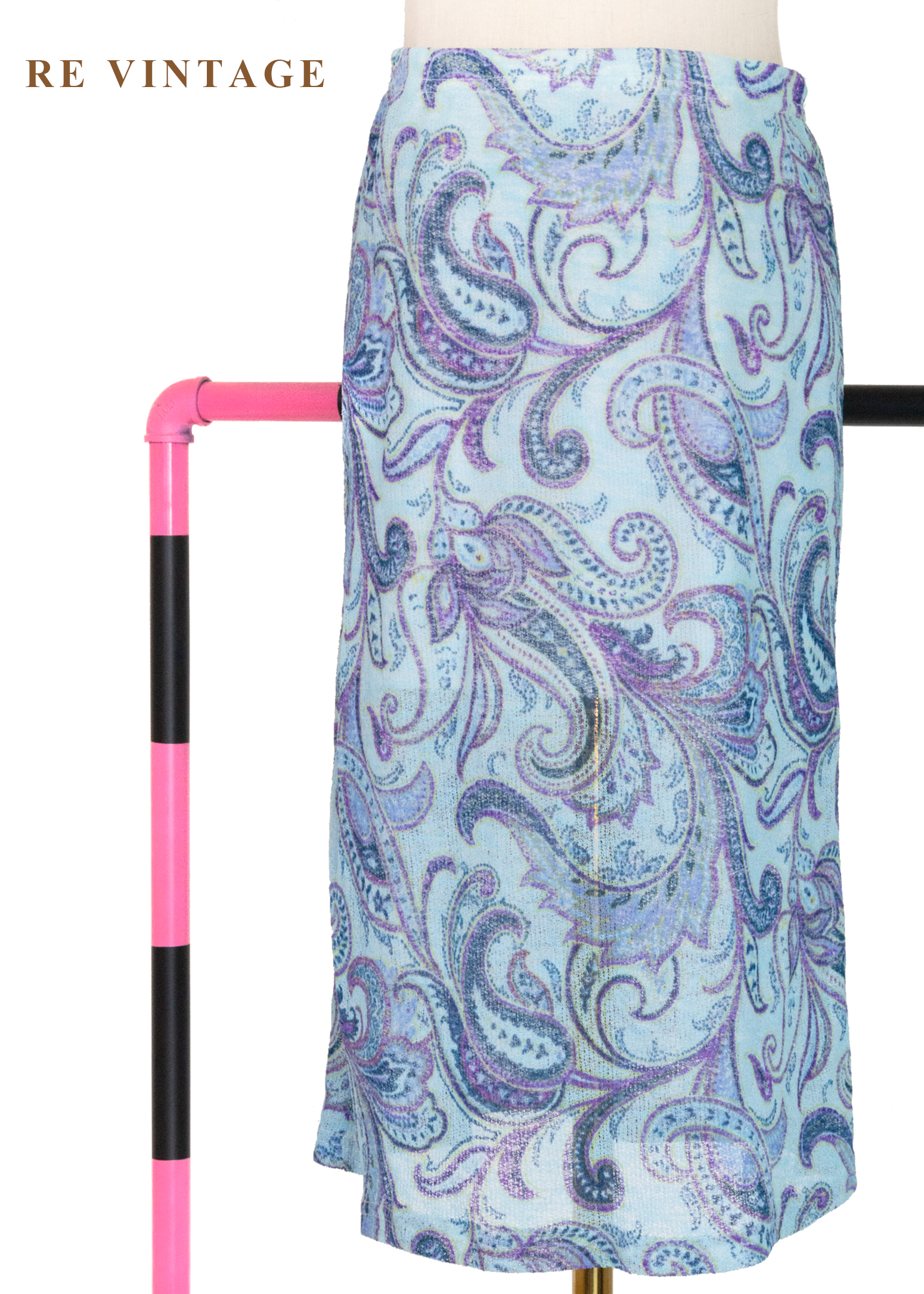 水藍流動花紋蔓延及膝裙（24-28"）