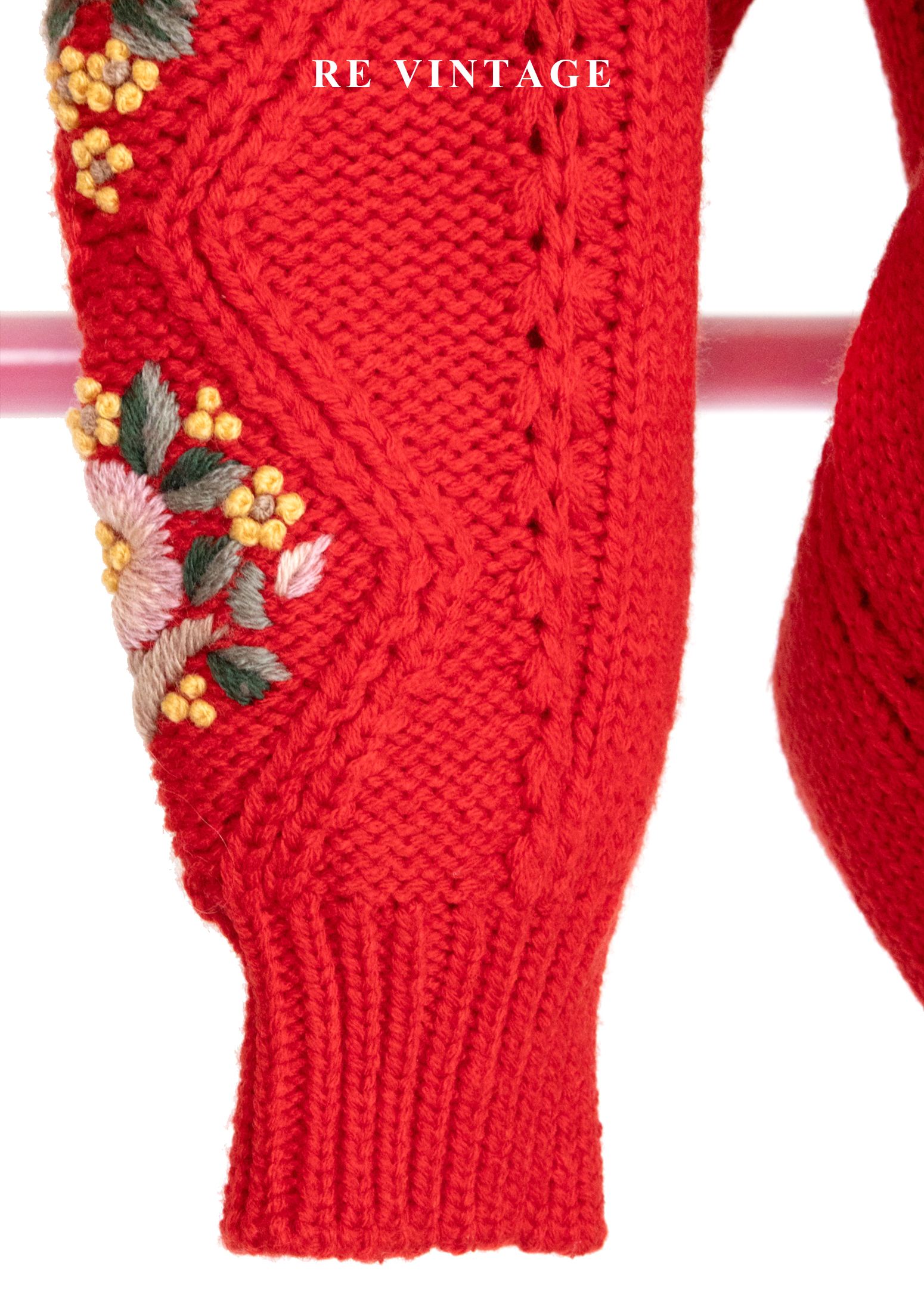 冬日花語 - 暖紅花卉針織毛衣7