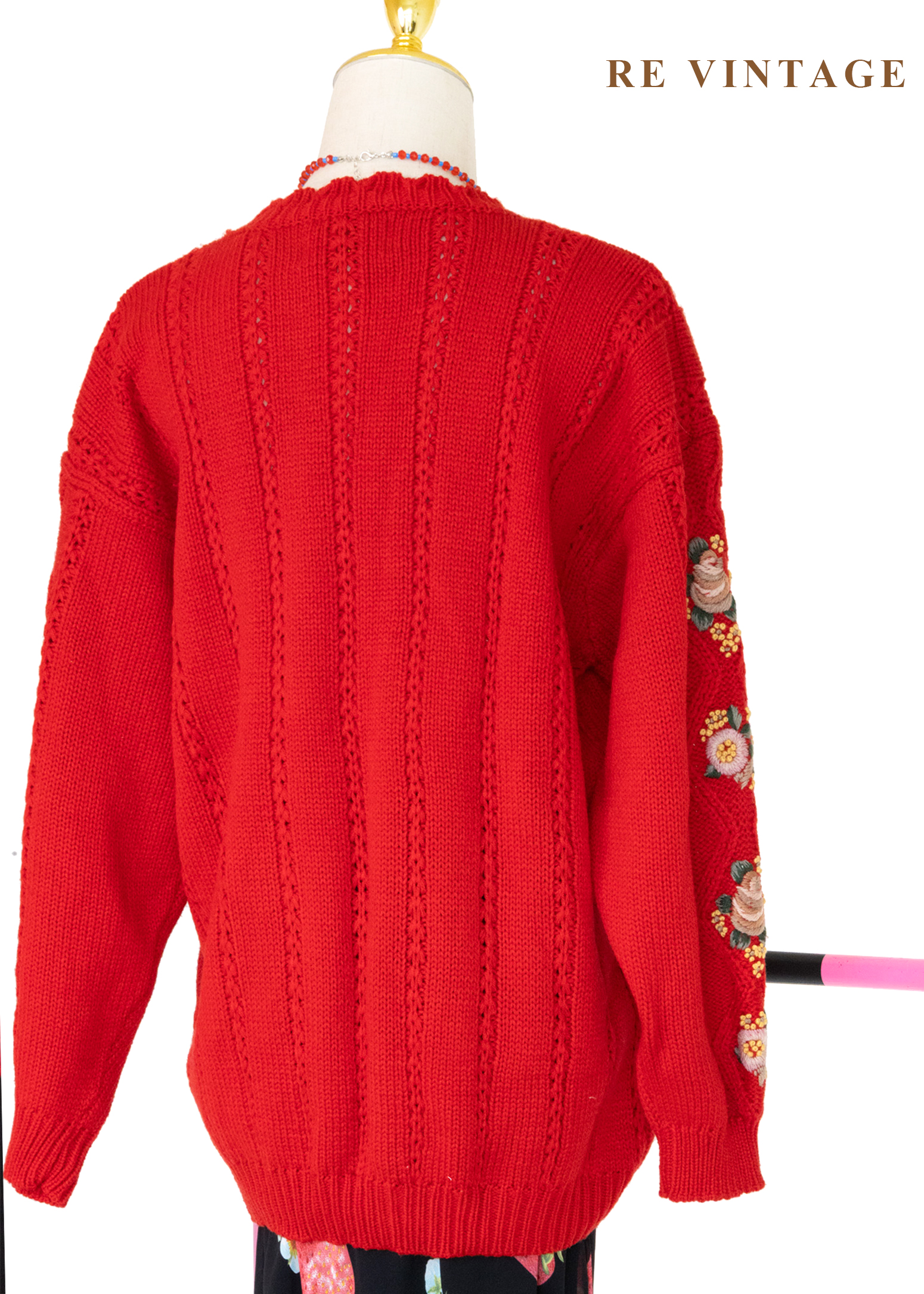 冬日花語 - 暖紅花卉針織毛衣12