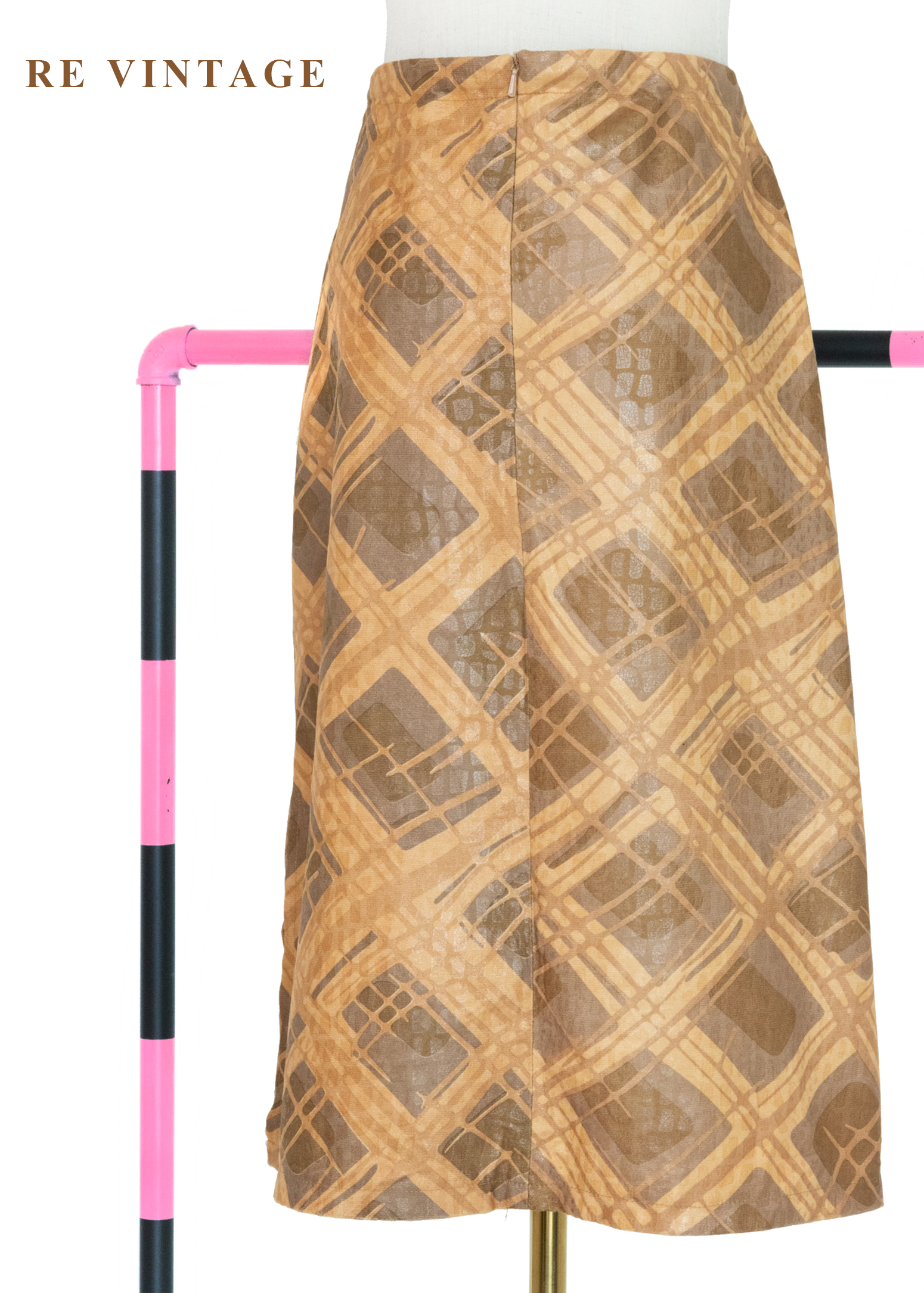 秋色麥穗菱格紋及膝裙(24-26")6