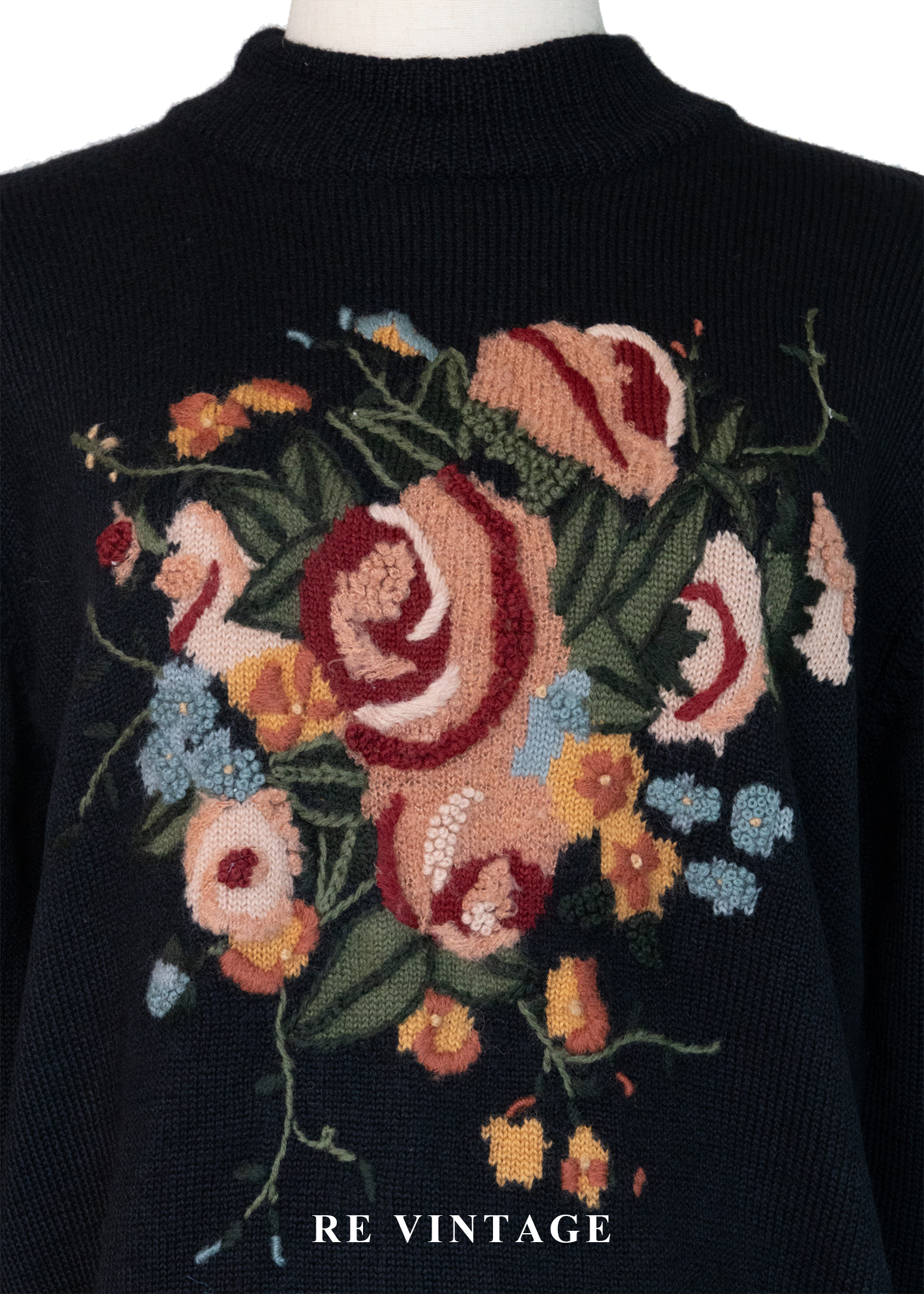 法式溫柔花束黑色針織毛衣3