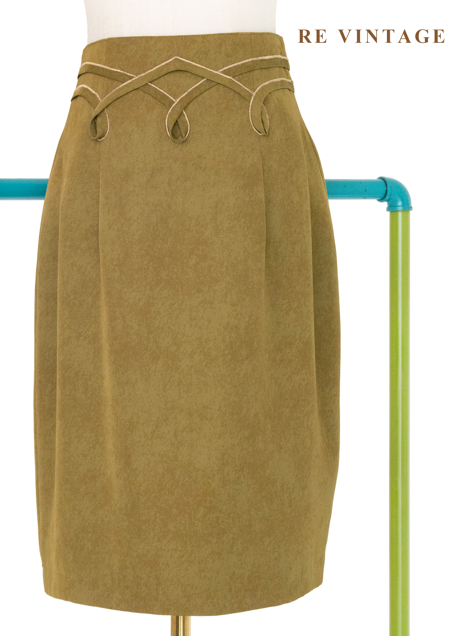 芥末黃綠色斑紋高腰短裙（26"）