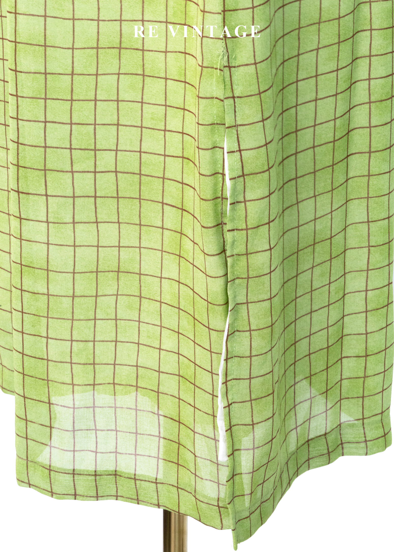 青寧色水彩暈染草地格紋長裙(25")8