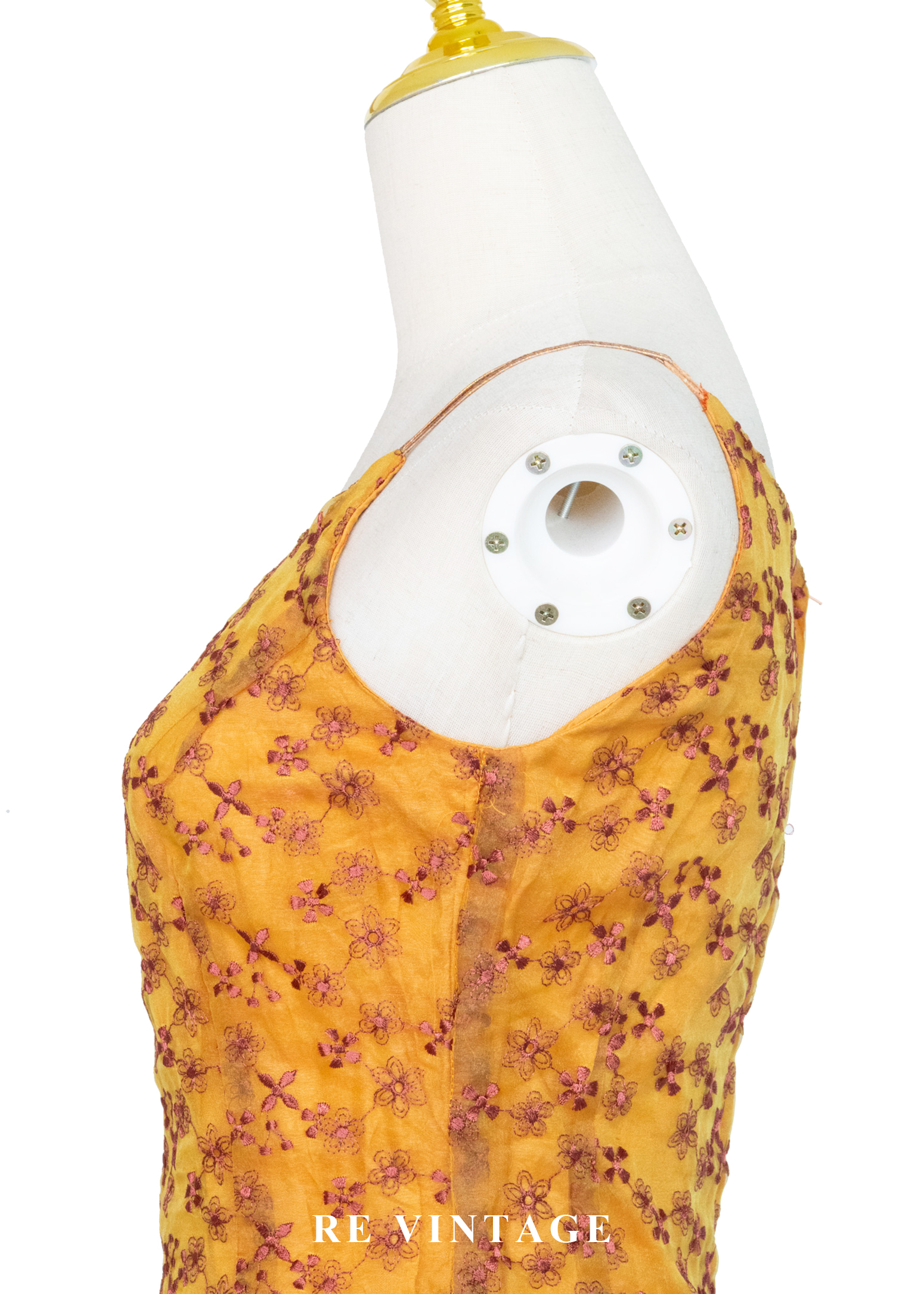 Sunset 暖橘色小碎花係肩帶迷你洋裝7