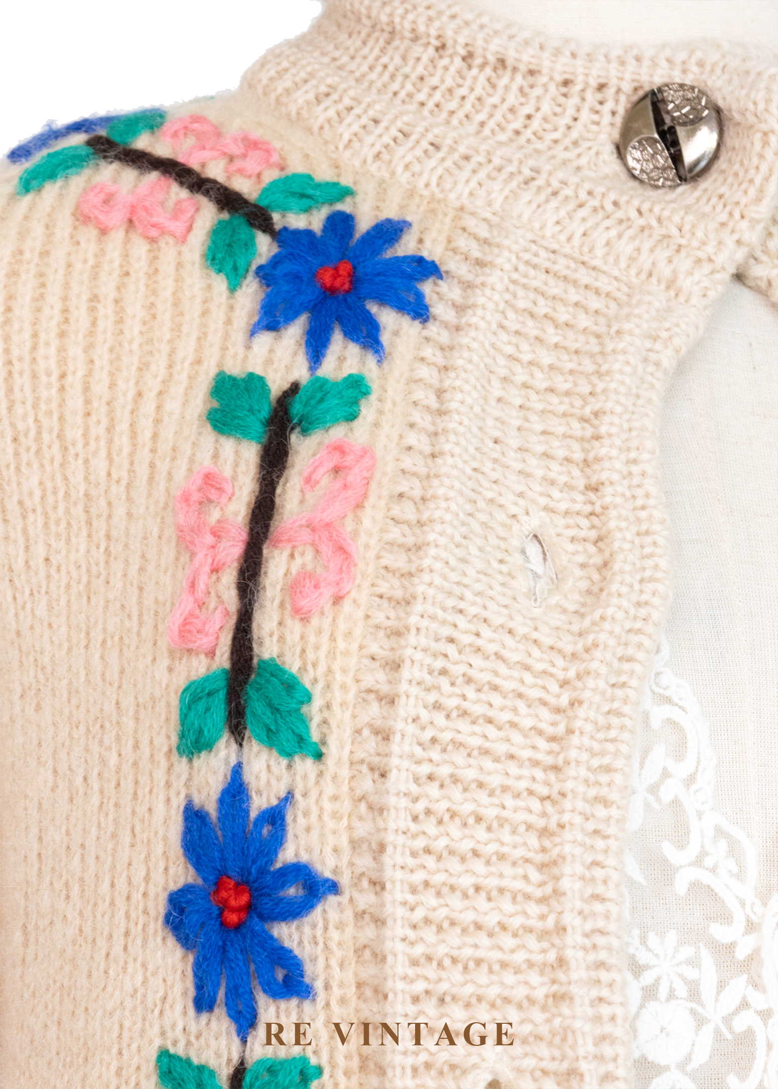 奶油白小花綻放毛料針織毛衣外套9