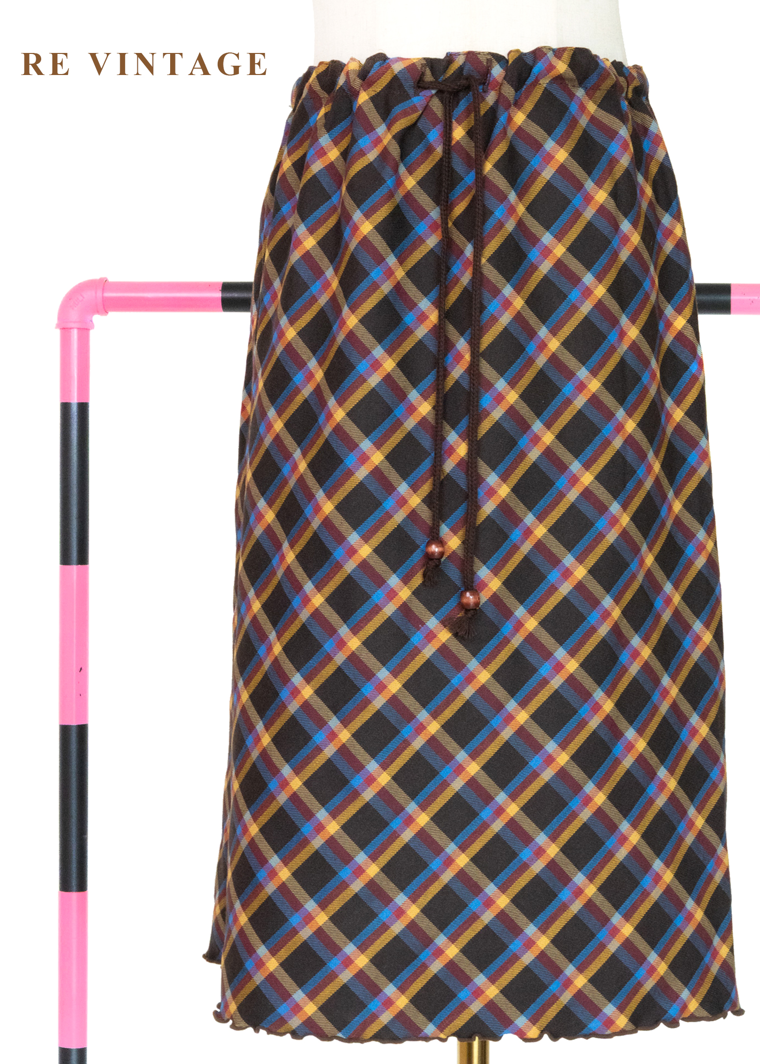 蘇格蘭的落日餘暉暖調格紋抽繩裙(24-30")1