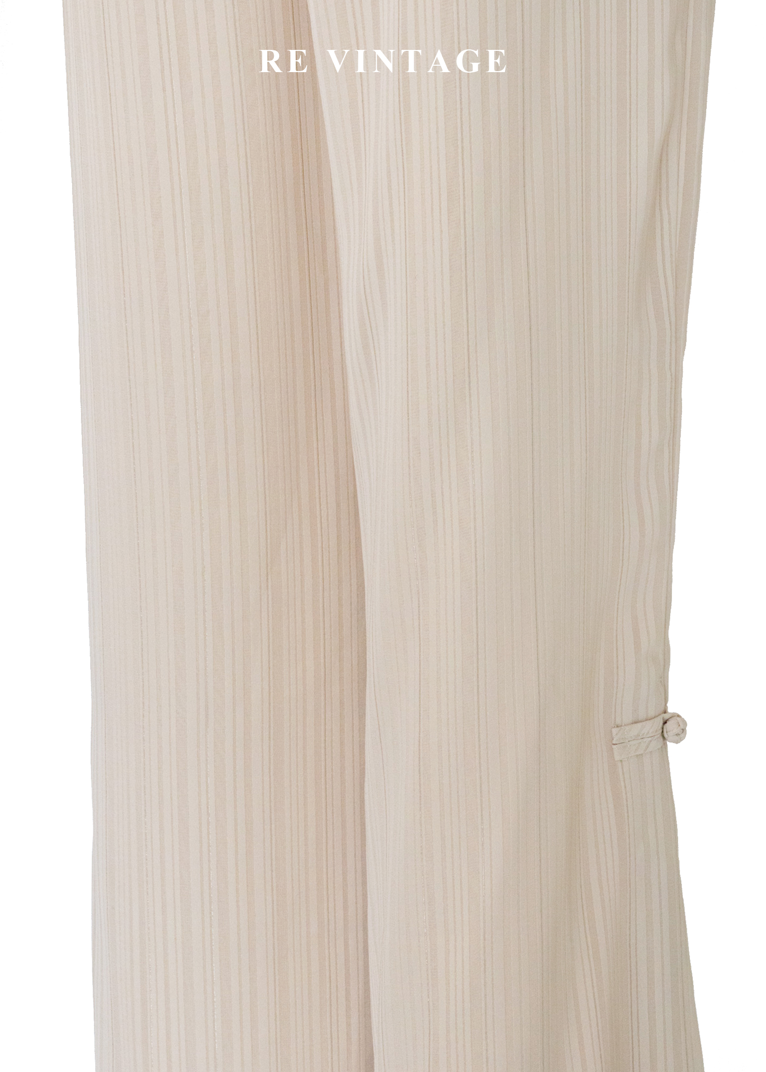 奶油白線條中國釦高腰直筒褲(27")11