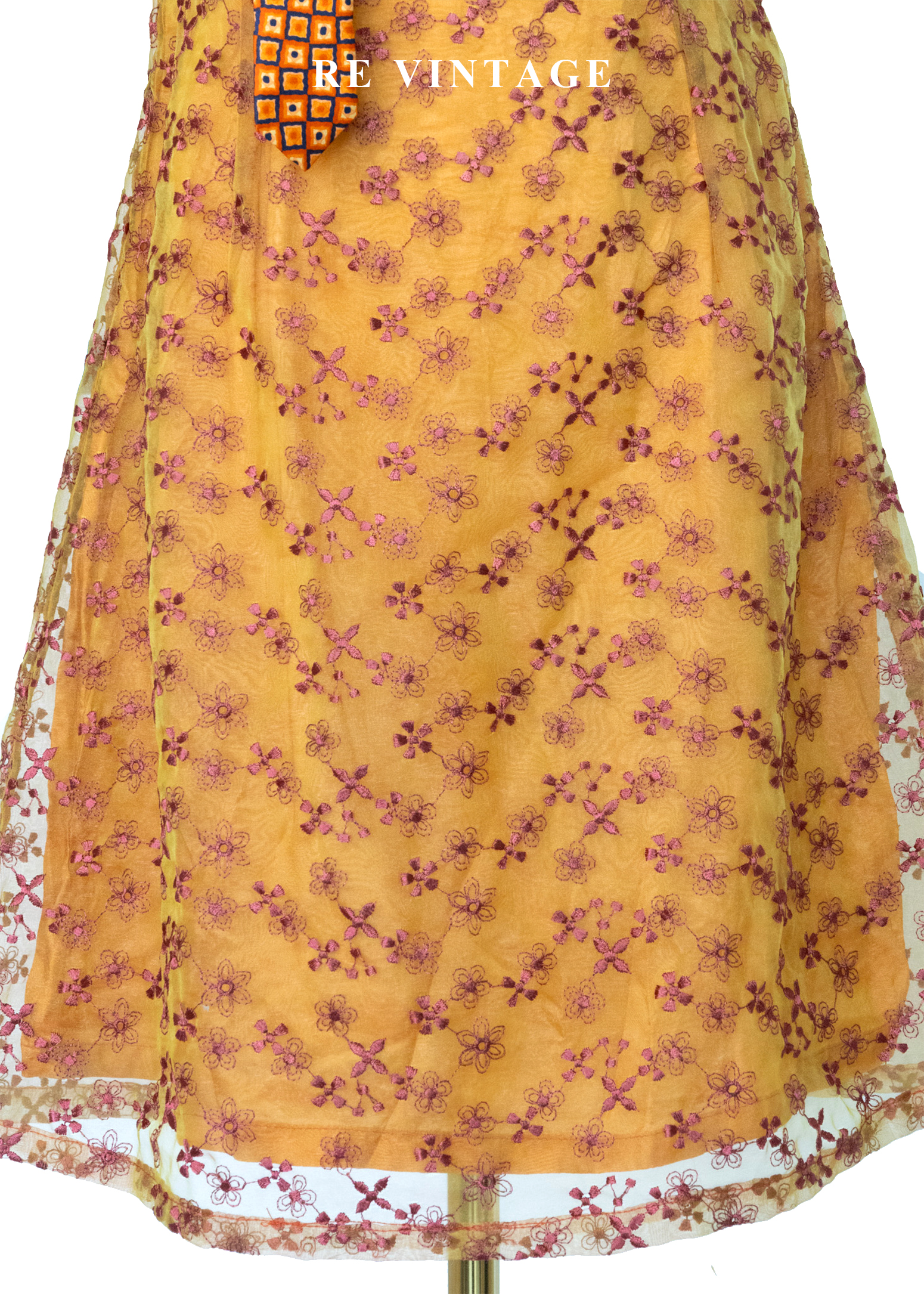 Sunset 暖橘色小碎花係肩帶迷你洋裝4