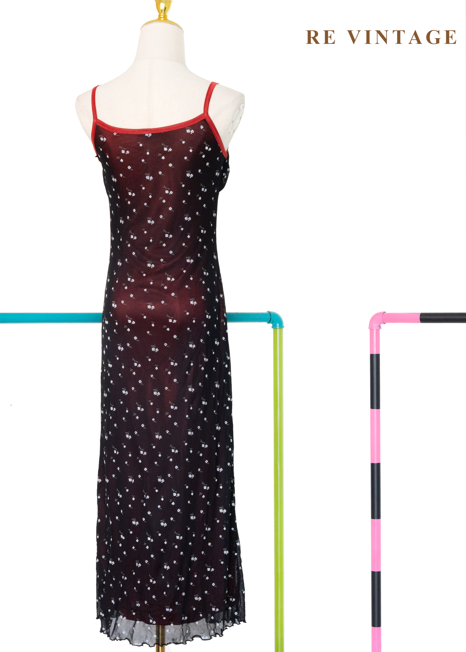 韓國製 - 紅光小花星空細肩帶洋裝10